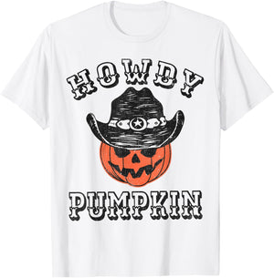 Howdy Pumpkin Funny Vintage Western Country Halloween T-Shirt - T-Shirt | White
