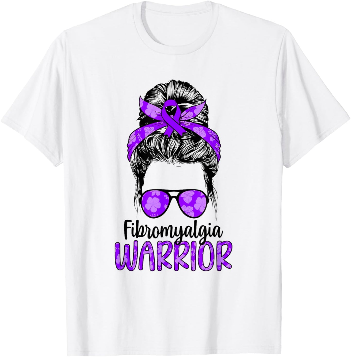 Fibromyalgia Warrior Messy Bun Fibromyalgia Awareness T-Shirt - T-Shirt | White