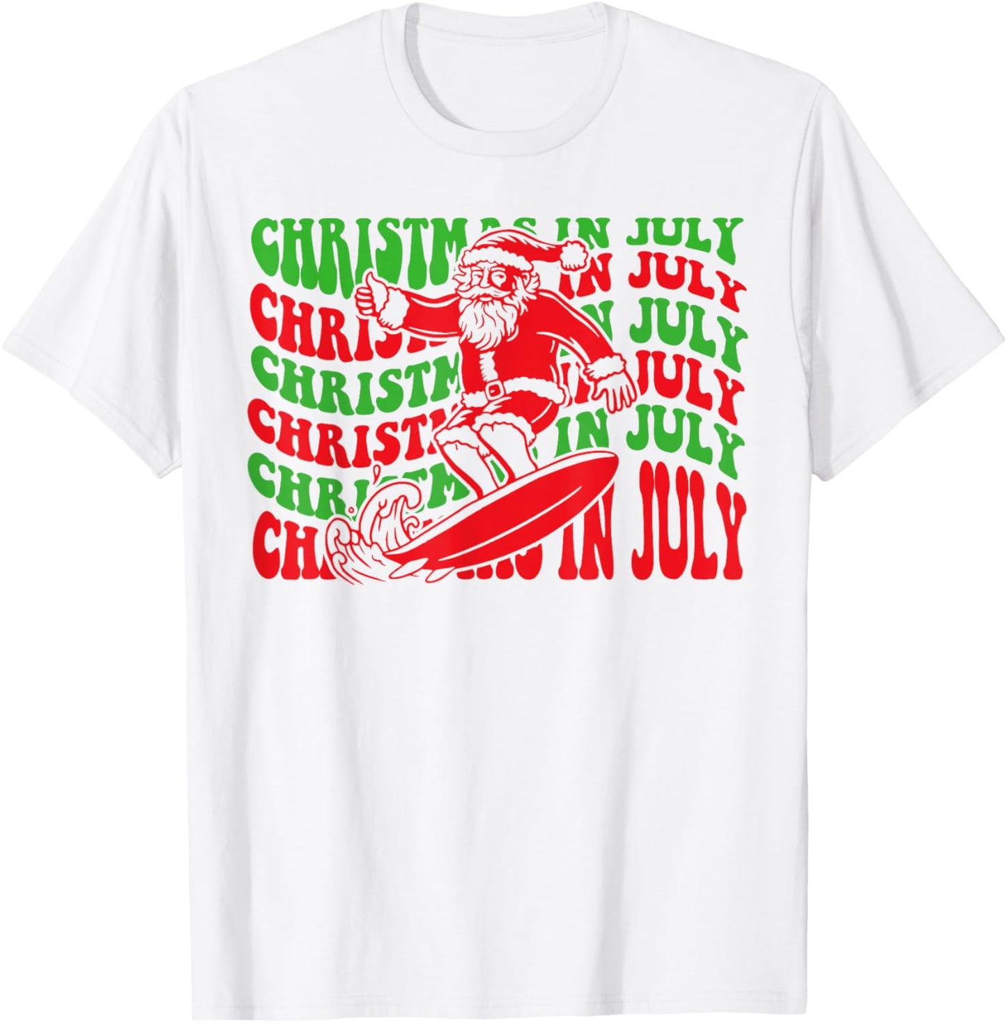Christmas In July Surfing Funny Groovy Surfing Santa Claus T-Shirt - T-Shirt | White