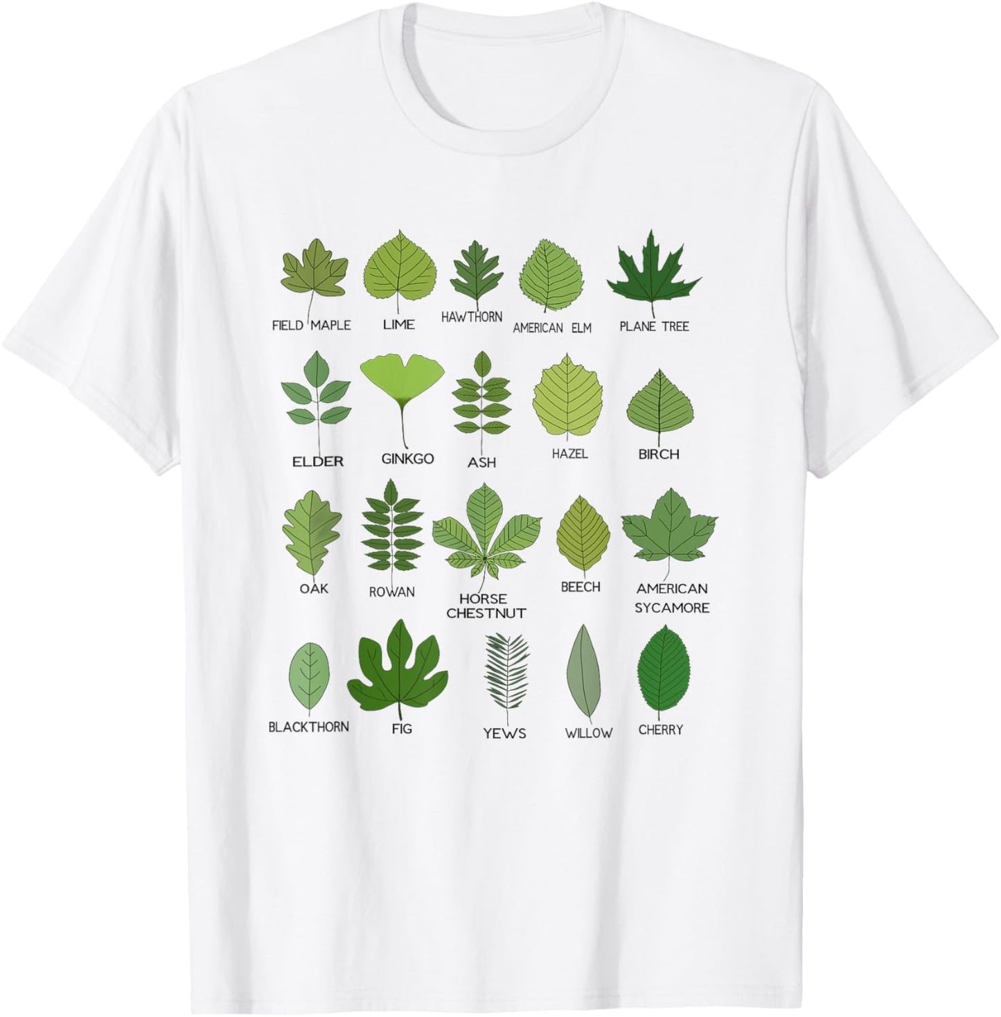 Botanical Beauty, Different Types of Tree Leaves T-Shirt - T-Shirt | White