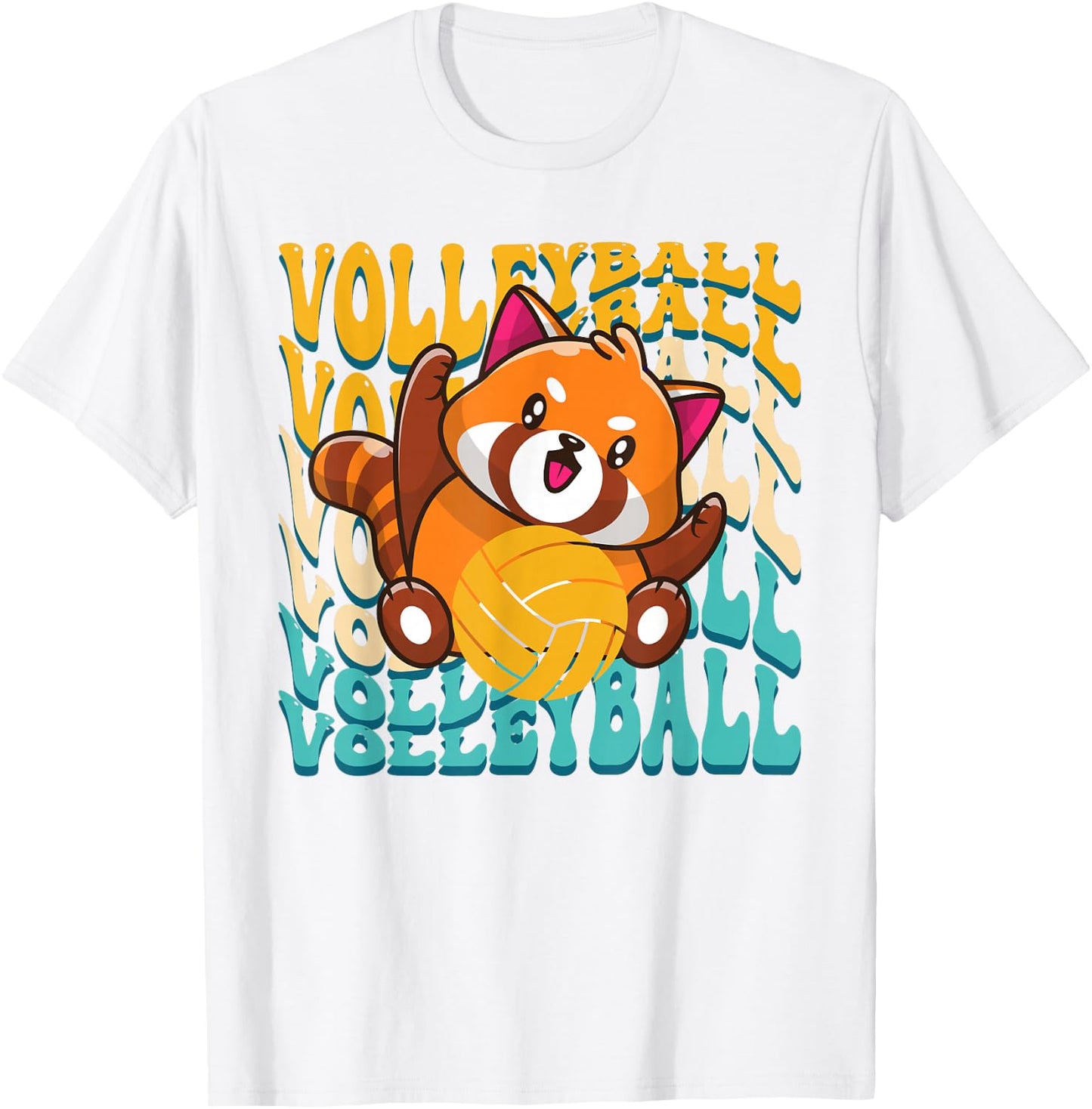 Peace Love Volleyball Player Red Panda Women Teen Girls T-Shirt - T-Shirt | White