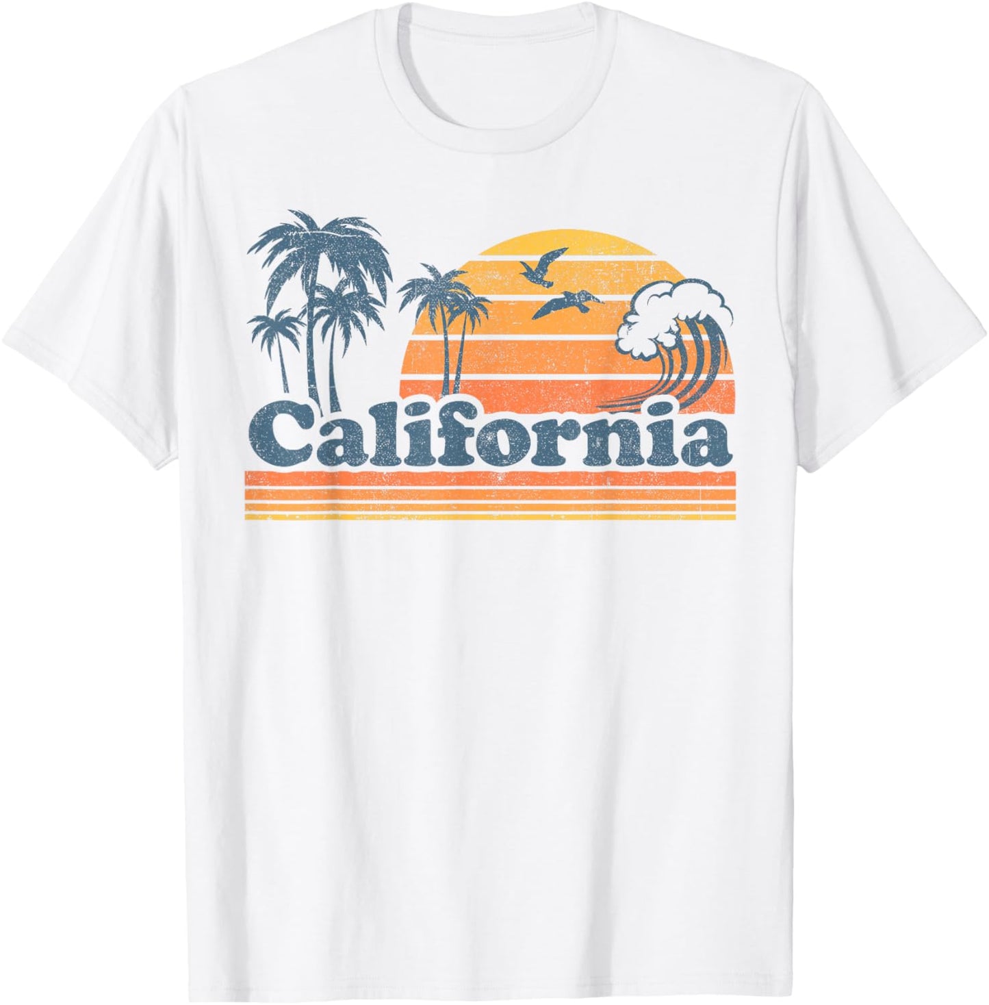 California Vacation Sunset Cute Cali 70s Vintage Retro Beach T-Shirt - T-Shirt | White