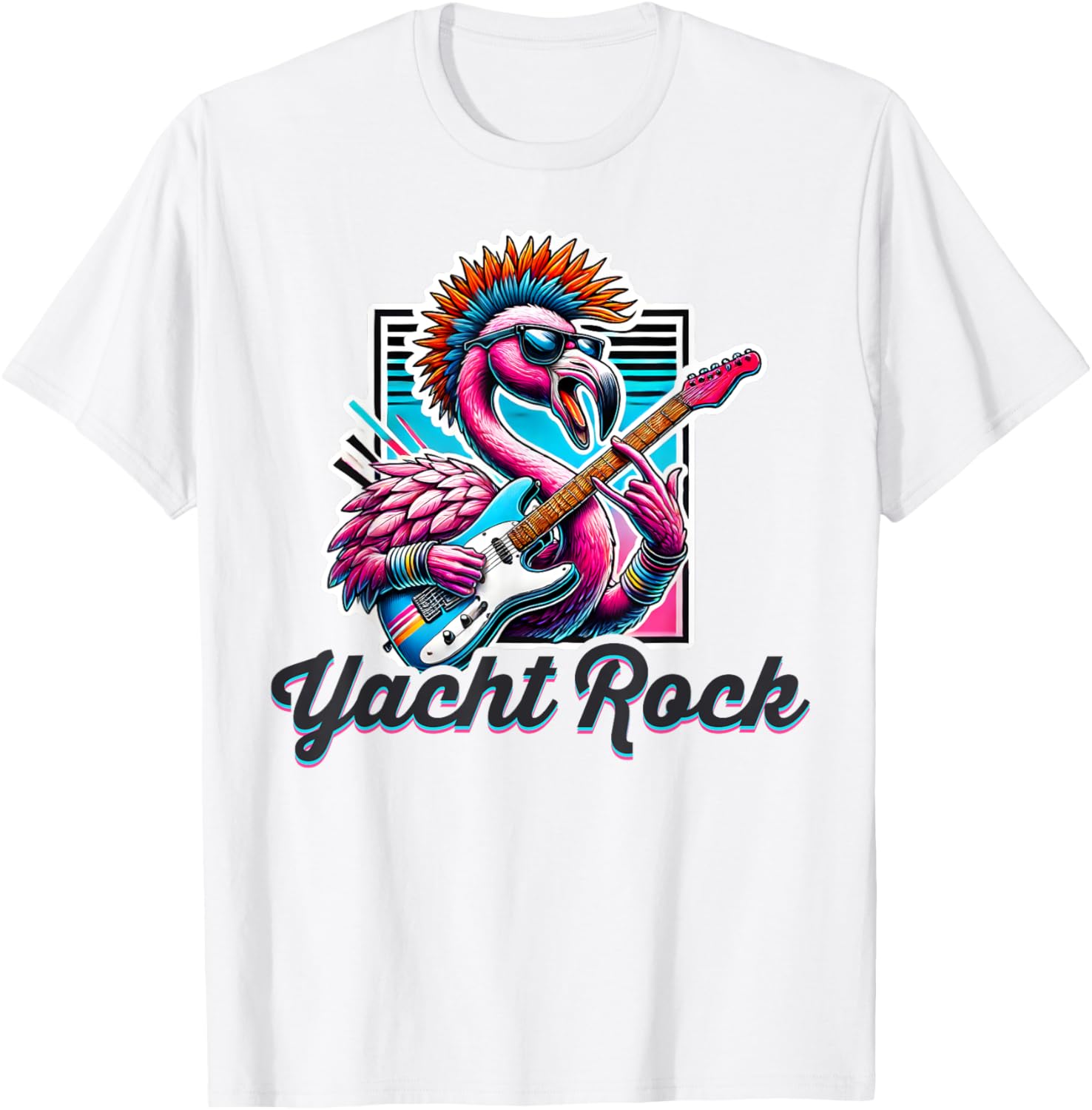 Yacht Rock Flamingo Retro Style, 70s 80s Soft Rock Retro T-Shirt - T-Shirt | White