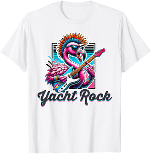 Yacht Rock Flamingo Retro Style, 70s 80s Soft Rock Retro T-Shirt - T-Shirt | White