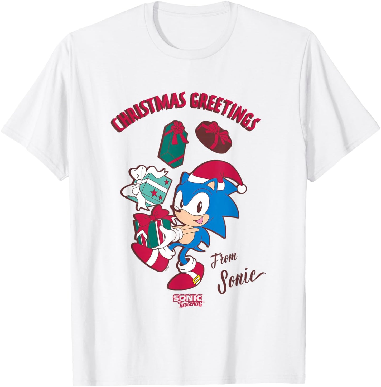 Sonic The Hedgehog Christmas Greetings From Sonic Retro T-Shirt - T-Shirt | White