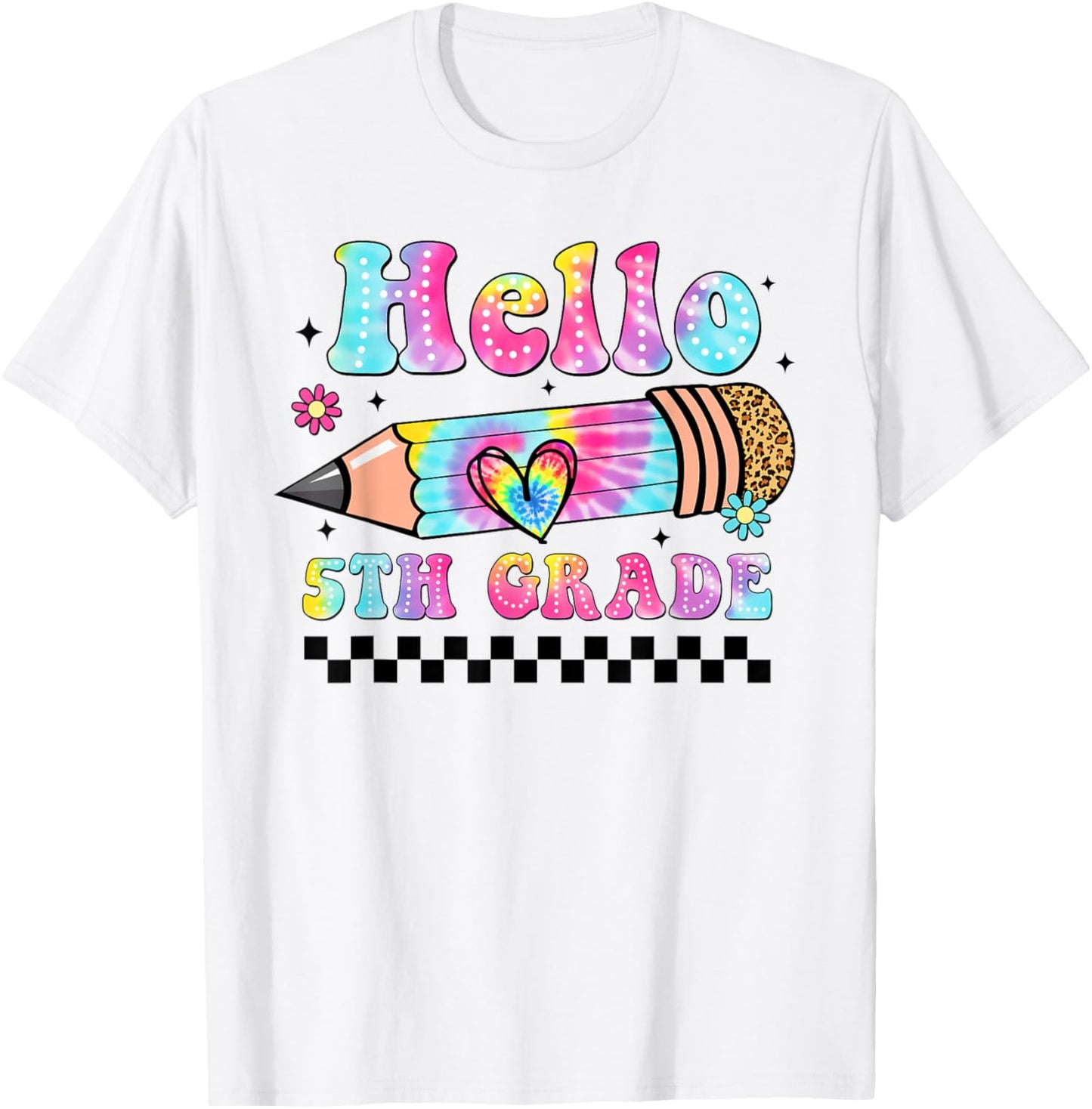 Hello Fifth Grade Leopard Tie Dye Back To School 5th Grade T-Shirt - T-Shirt | White