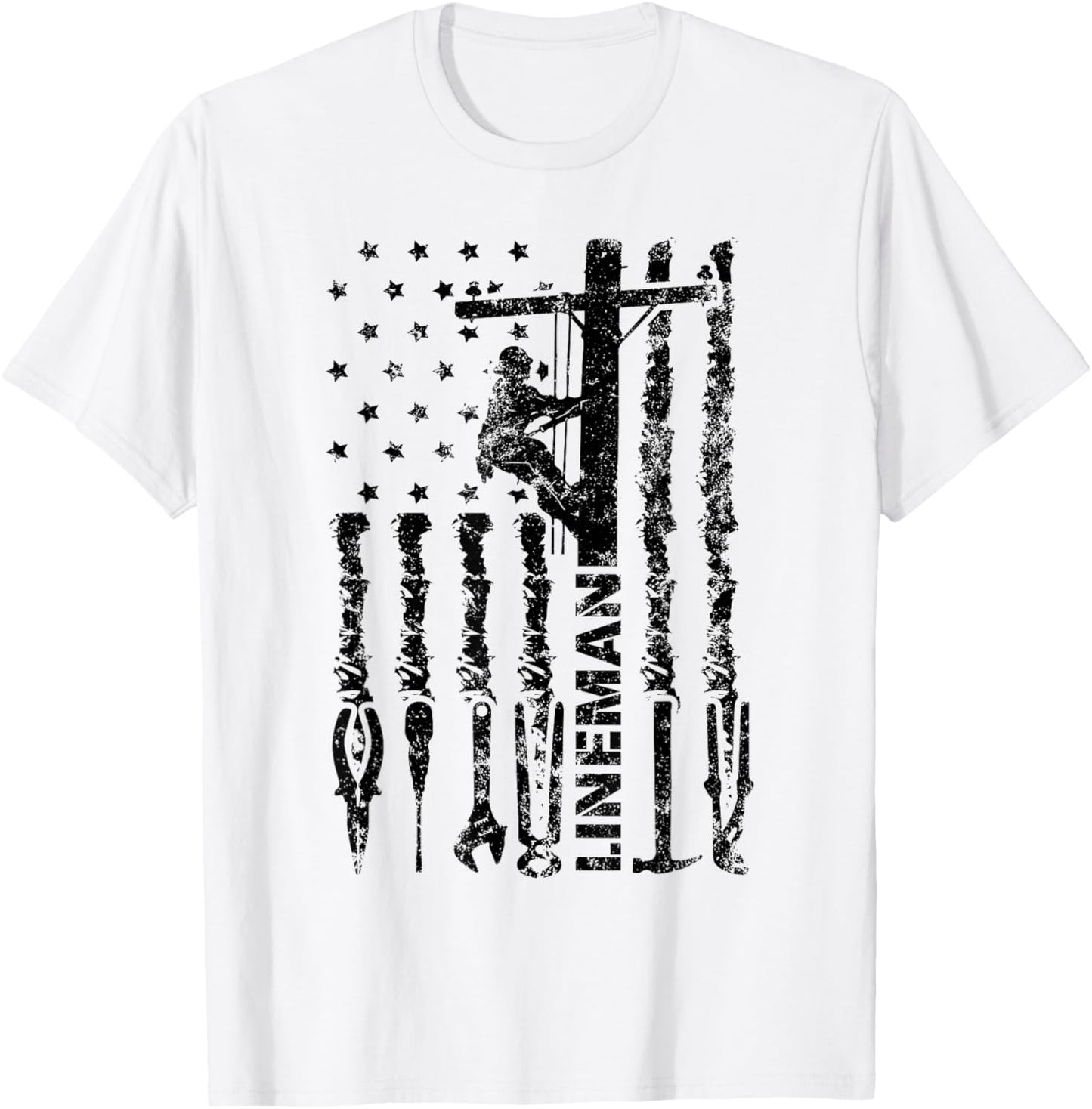 Lineman American flag electrician USA flag funny lineman T-Shirt - T-Shirt | White
