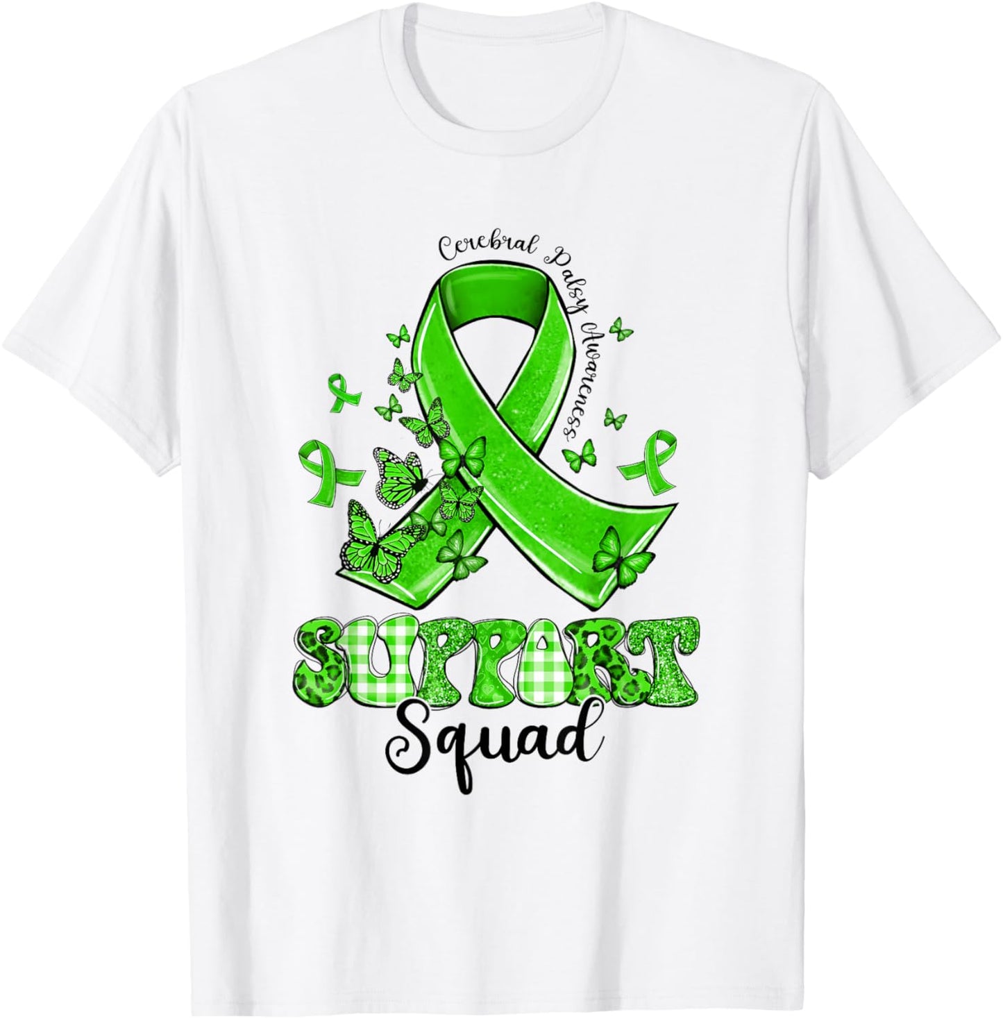 Support Squad Green Ribbon Butterfly Cerebral Palsy T-Shirt - T-Shirt | White