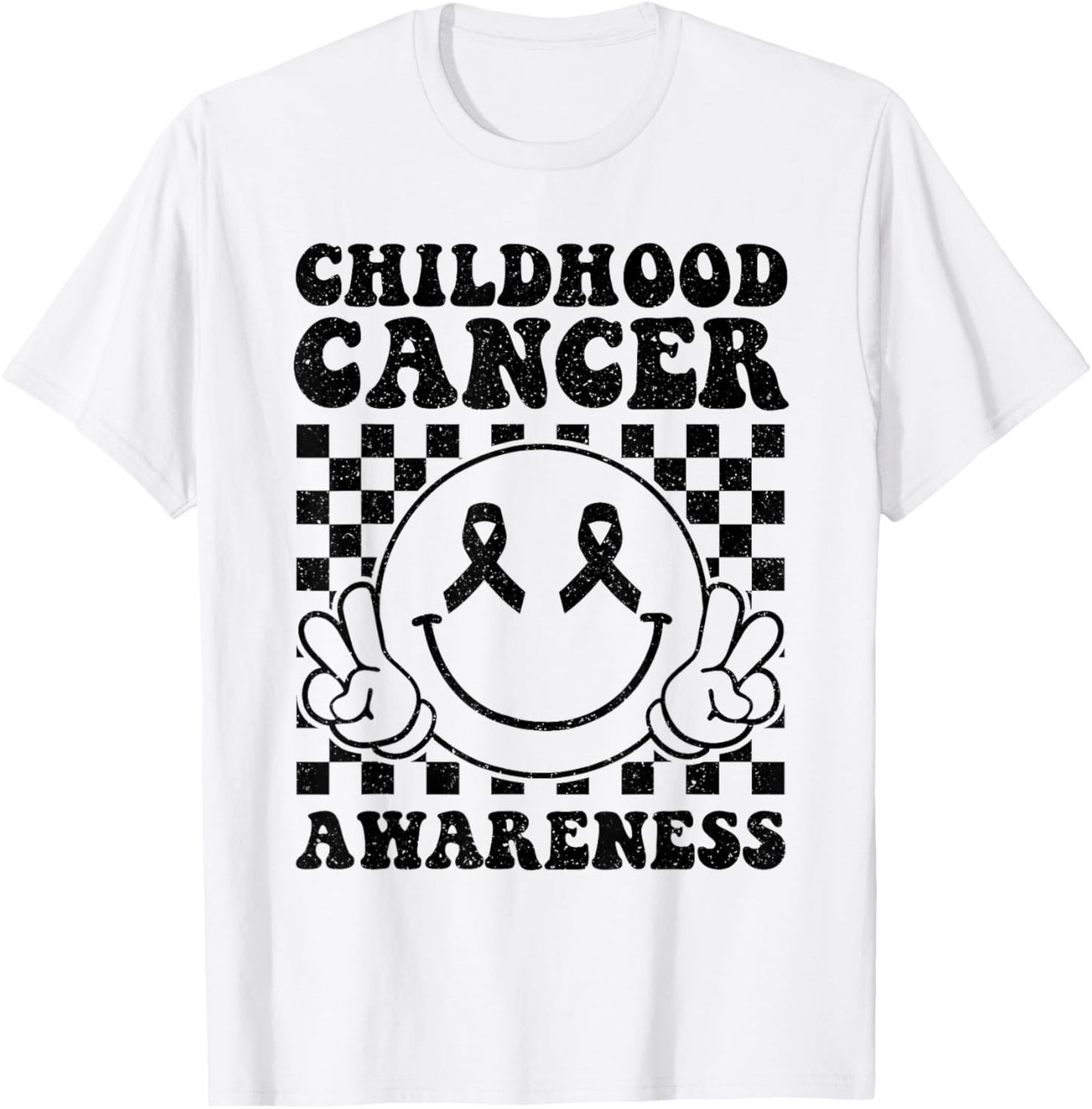 Support Childhood Cancer Awareness Smile Face Gold Ribbon T-Shirt - T-Shirt | White