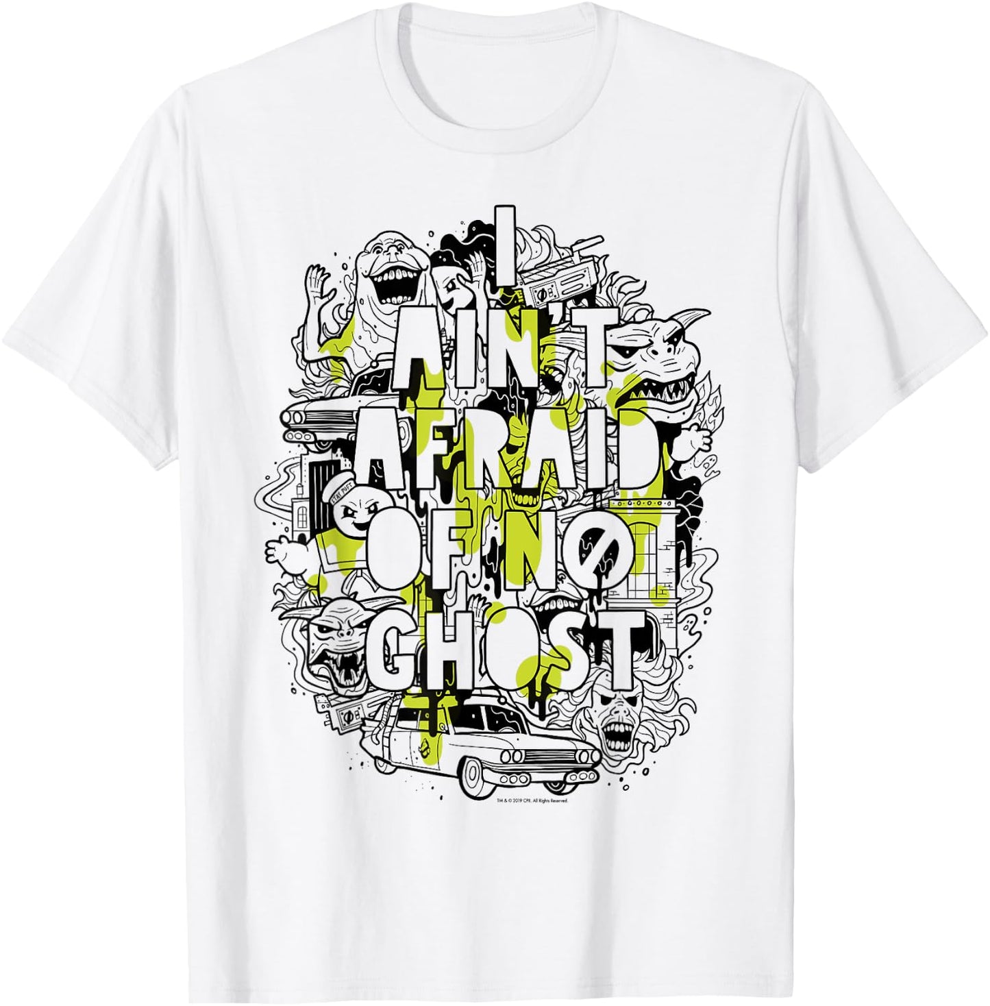 Ghostbusters Ain't Afraid Collage Slime Drip Poster T-Shirt - T-Shirt | White