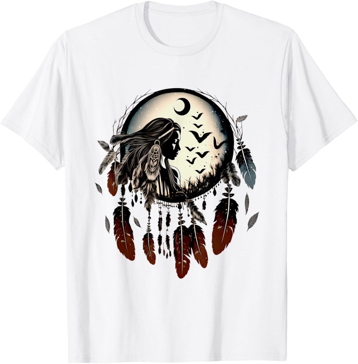 Dream catcher, shaman, woman power, moon, feathers, mandala T-Shirt - T-Shirt | White