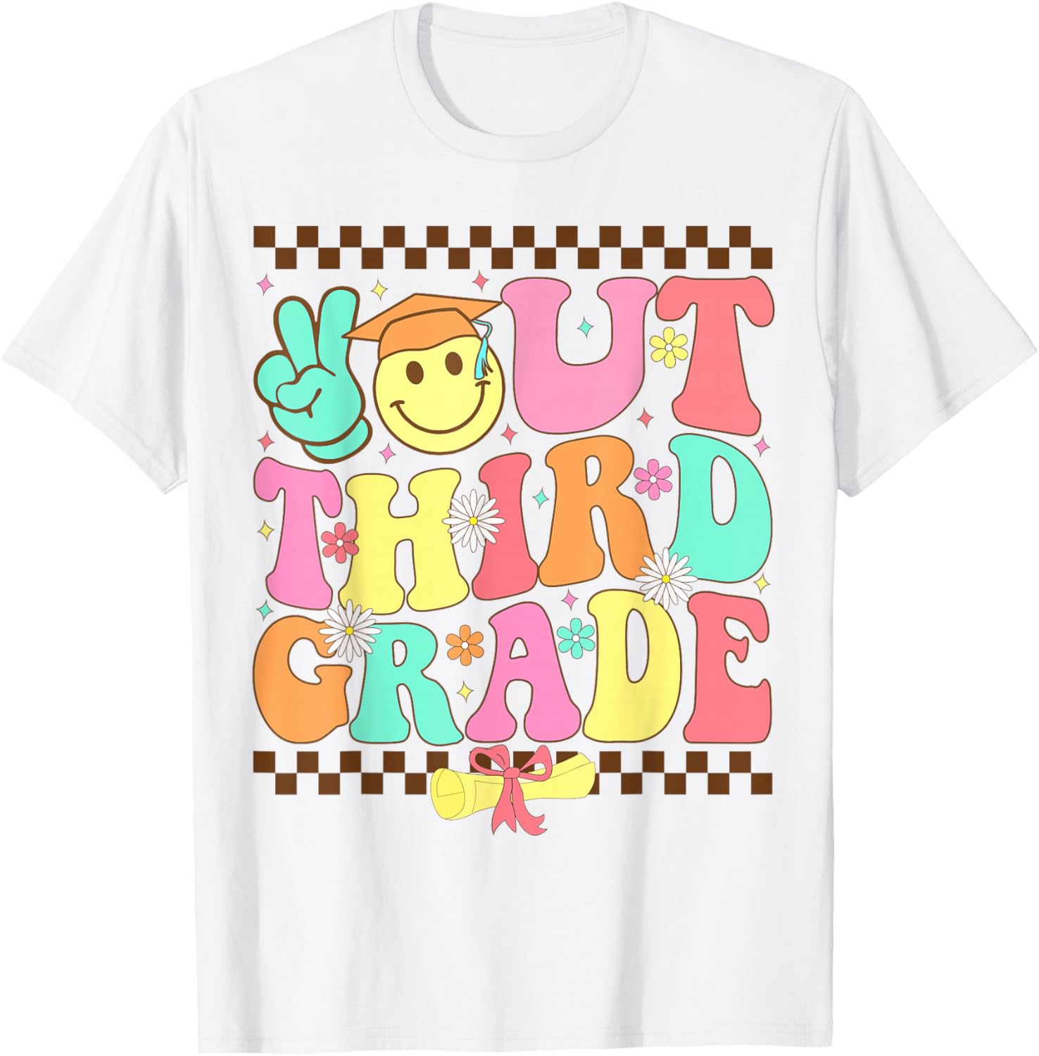 Peace Out Third Grade Last day of school Groovy 3rd Grade T-Shirt - T-Shirt | White