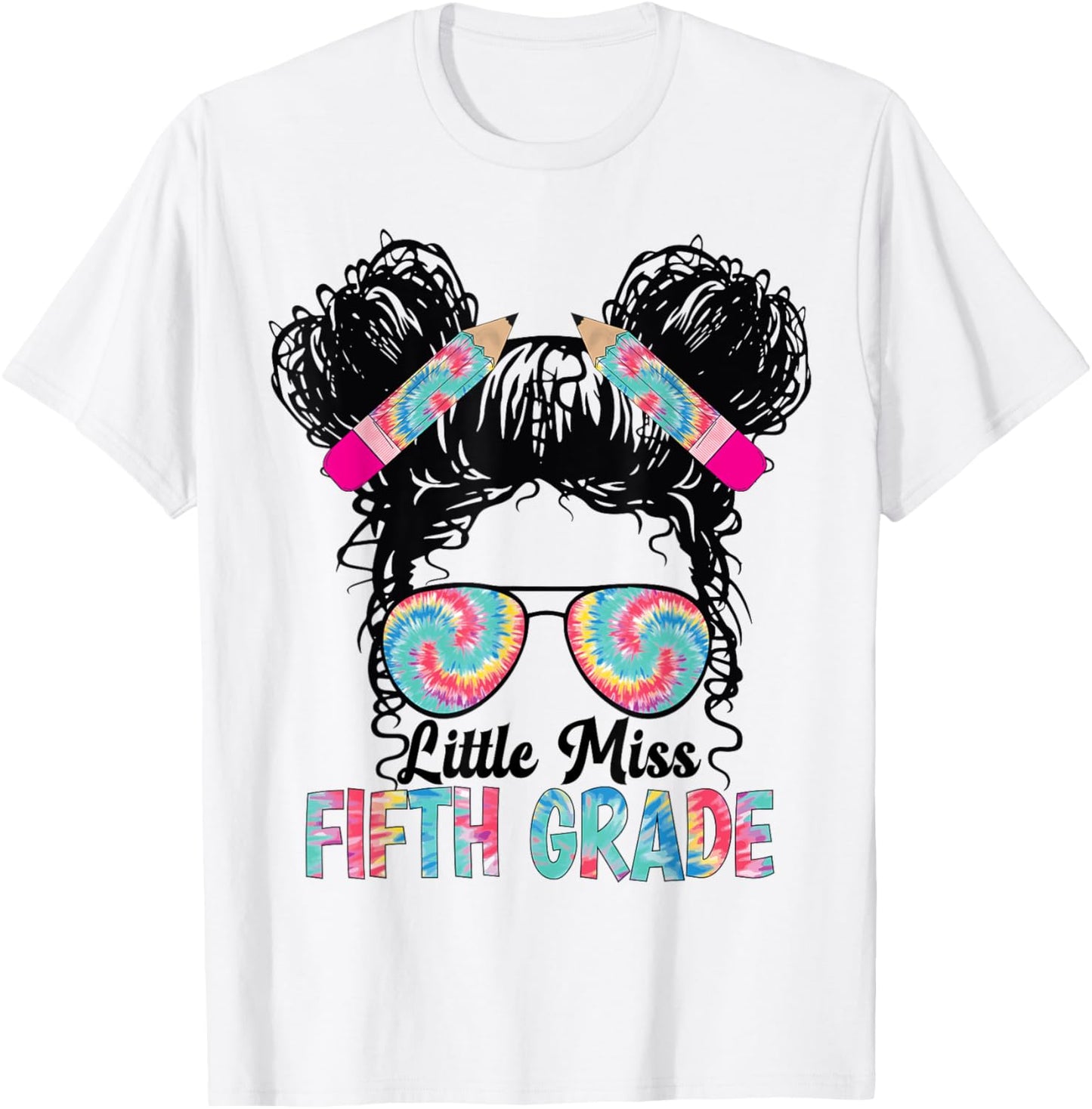 Little Miss Fifth 5th Grade Girls Back To School Messy Bun T-Shirt - T-Shirt | White