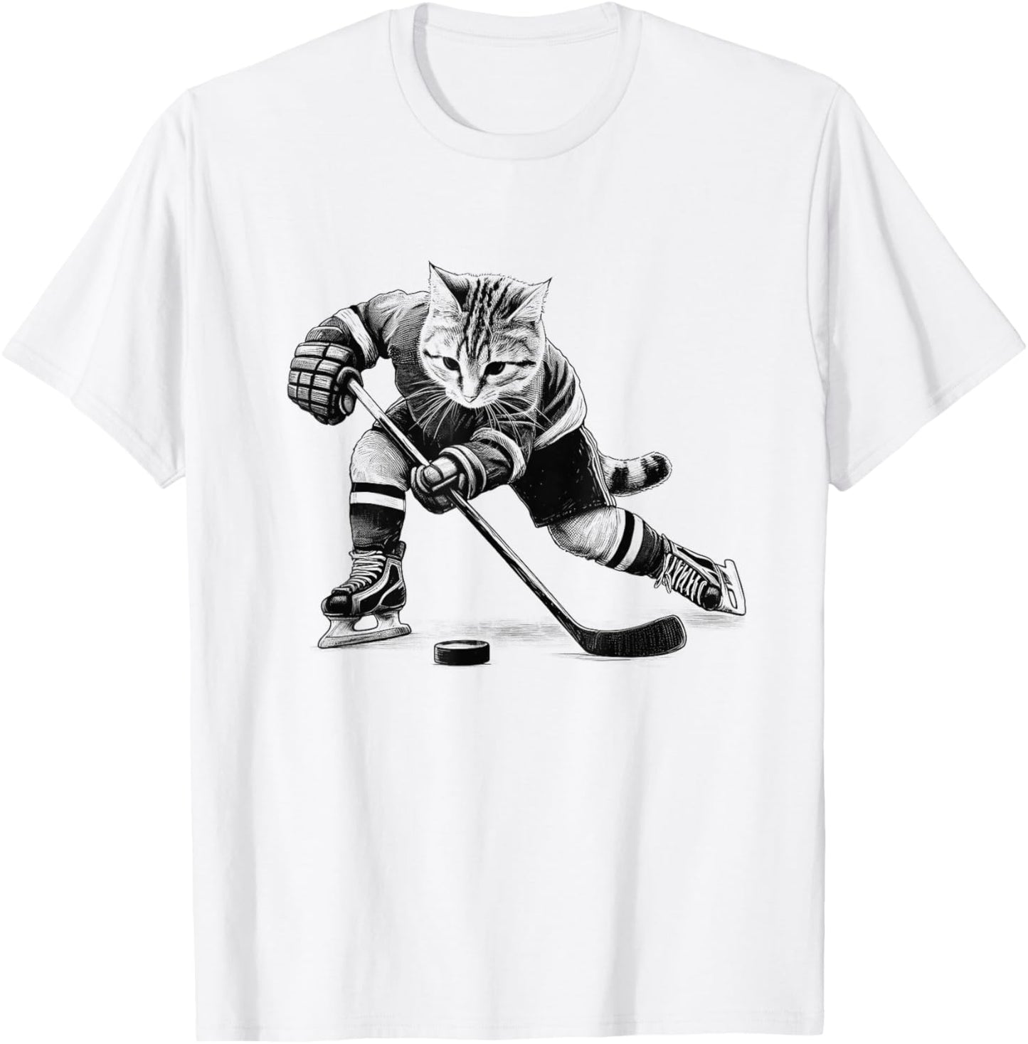Vintage Cat Playing Hockey Kitten Lover Hockey Player T-Shirt - T-Shirt | White
