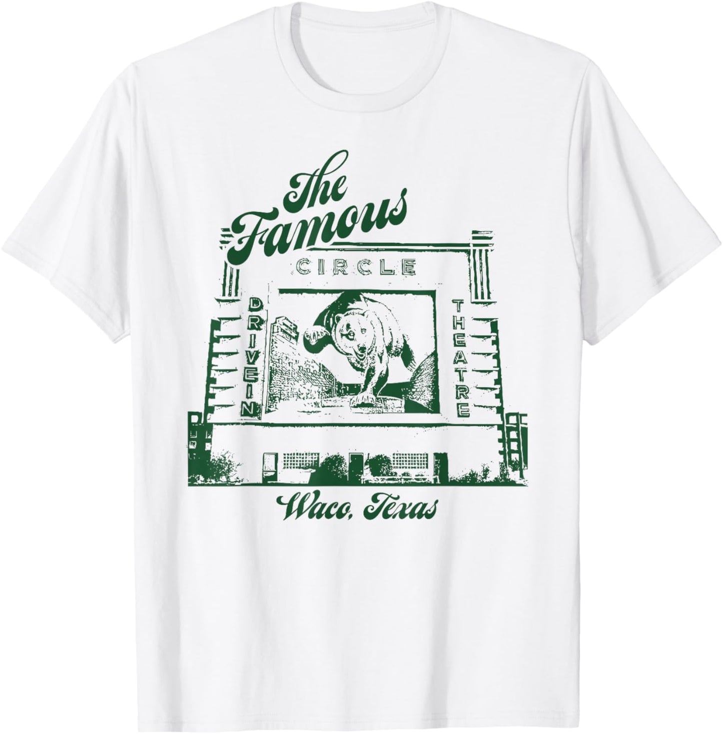 Vintage Circle Drive-In Movie Theater Outdoor Waco Texas T-Shirt - T-Shirt | White
