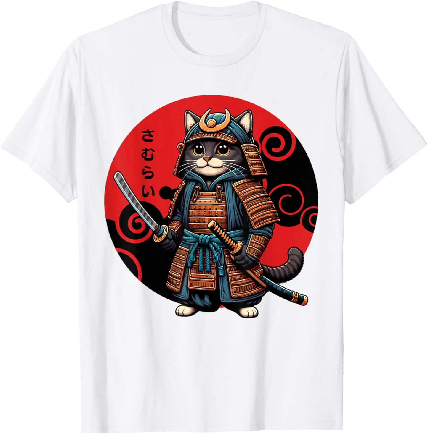Funny Cute Samurai Cat Japanese Parody Katana Fighter Anime Women Kids T-Shirt - T-Shirt | White