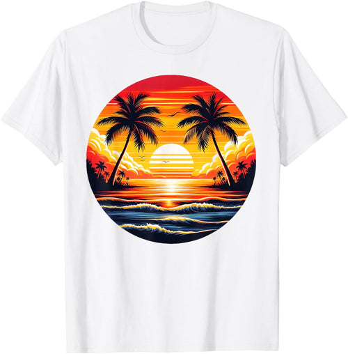 Vintage Beach Sunset Palm Tree 70s 80s Summer Vacation Retro