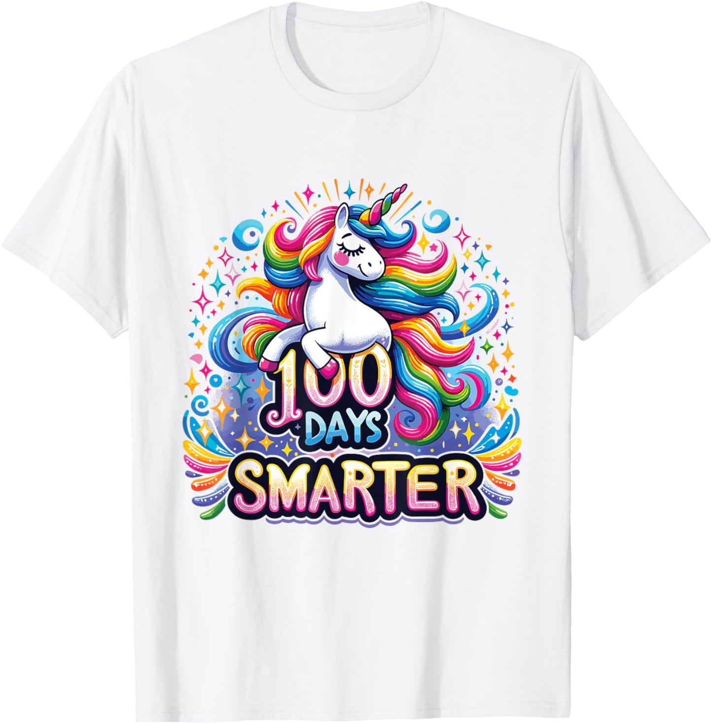 100 Days Smarter Unicorn Girls Teacher 100th Day of School T-Shirt - T-Shirt | White