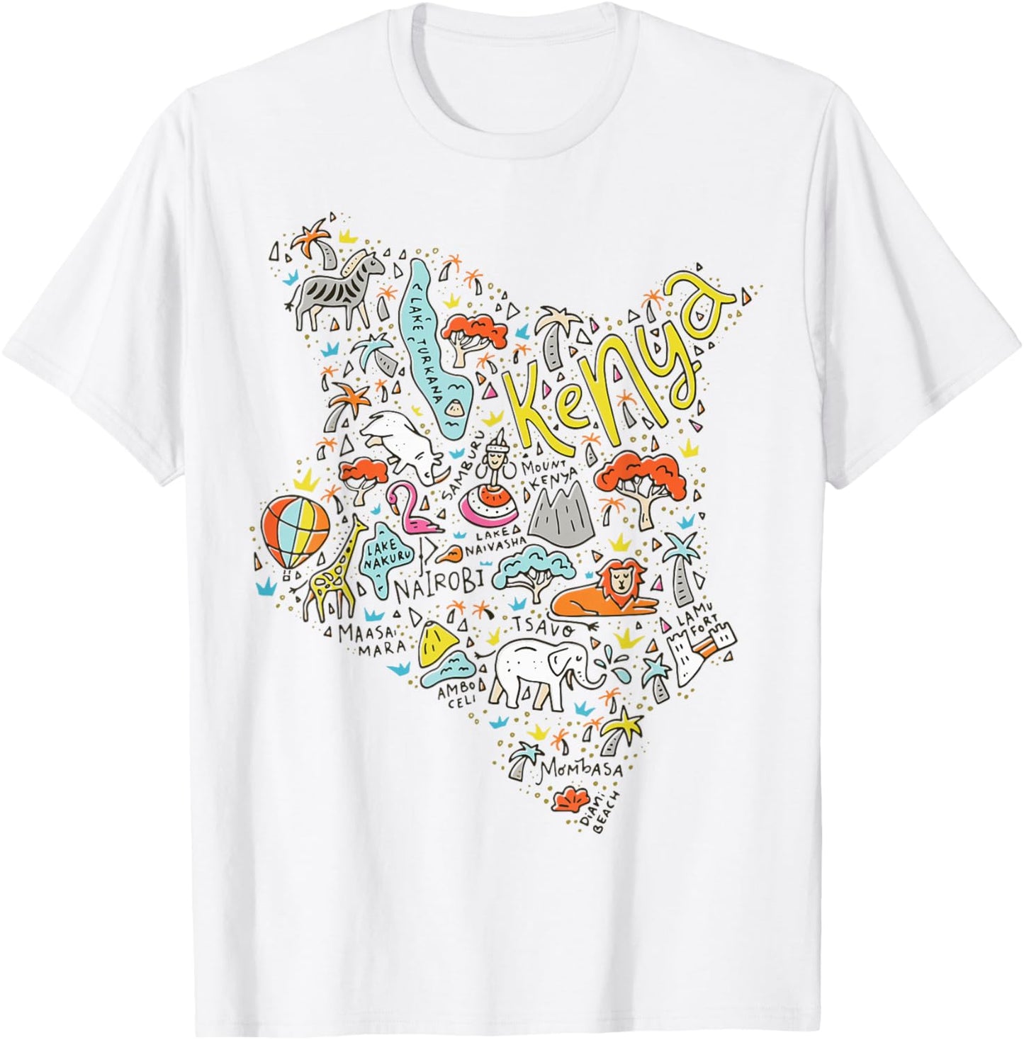 Travel Africa Kenya Map Nairobi Safari Masai Mara Vacation T-Shirt - T-Shirt | White