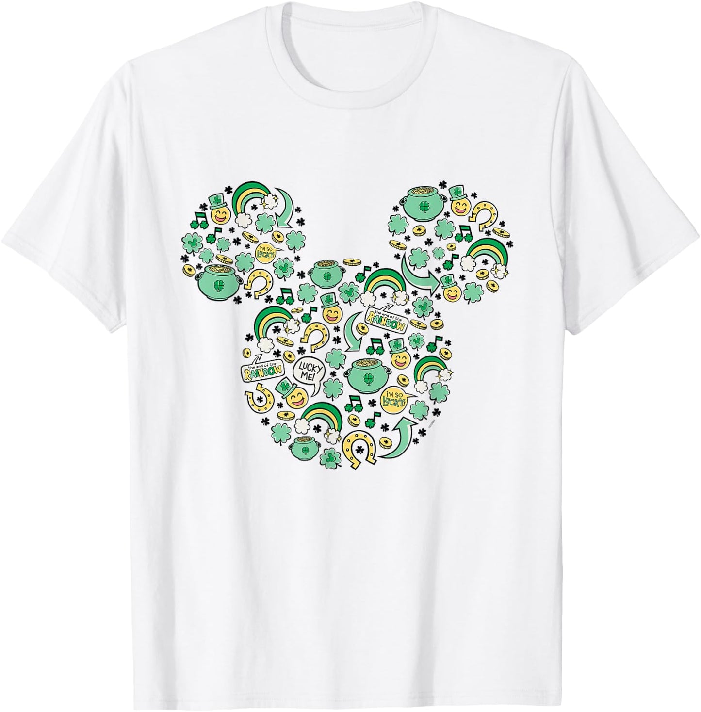 Disney Mickey Mouse St. Patrick's Day Lucky Icons Face Shape T-Shirt - T-Shirt | White