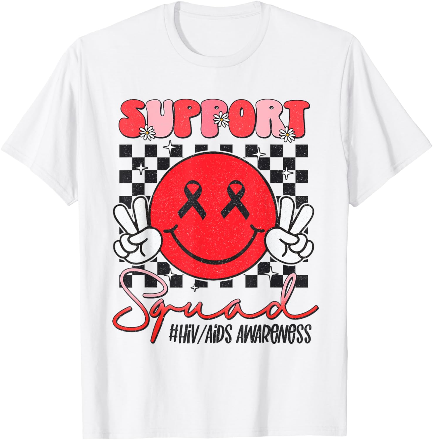 Aids Support Smile Face World Aids Day Hiv Aids Awareness T-Shirt - T-Shirt | White