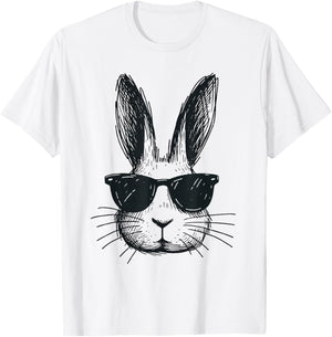 Bunny Face With Sunglasses Easter Day For Boys Men Kids T-Shirt - T-Shirt | White