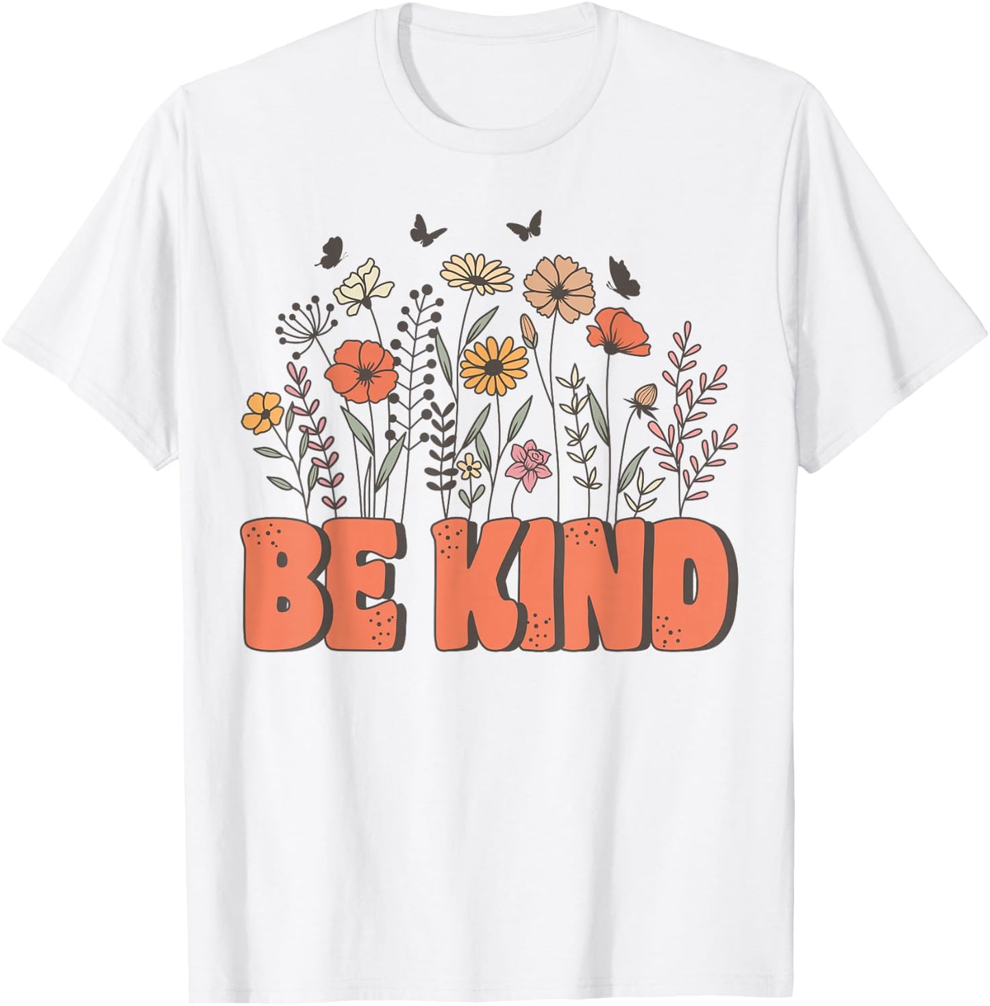 Groovy Be Kind Retro Cute Wildflowers Positivity Kindness T-Shirt - T-Shirt | White