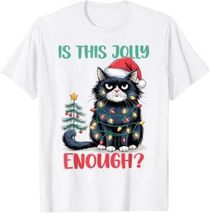 Is This Jolly Enough Cat Christmas Tree Funny Xmas Cat Lover Women Kids T-Shirt - T-Shirt | White