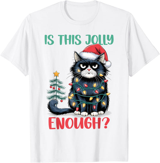Is This Jolly Enough Cat Christmas Tree Funny Xmas Cat Lover Women Kids T-Shirt - T-Shirt | White