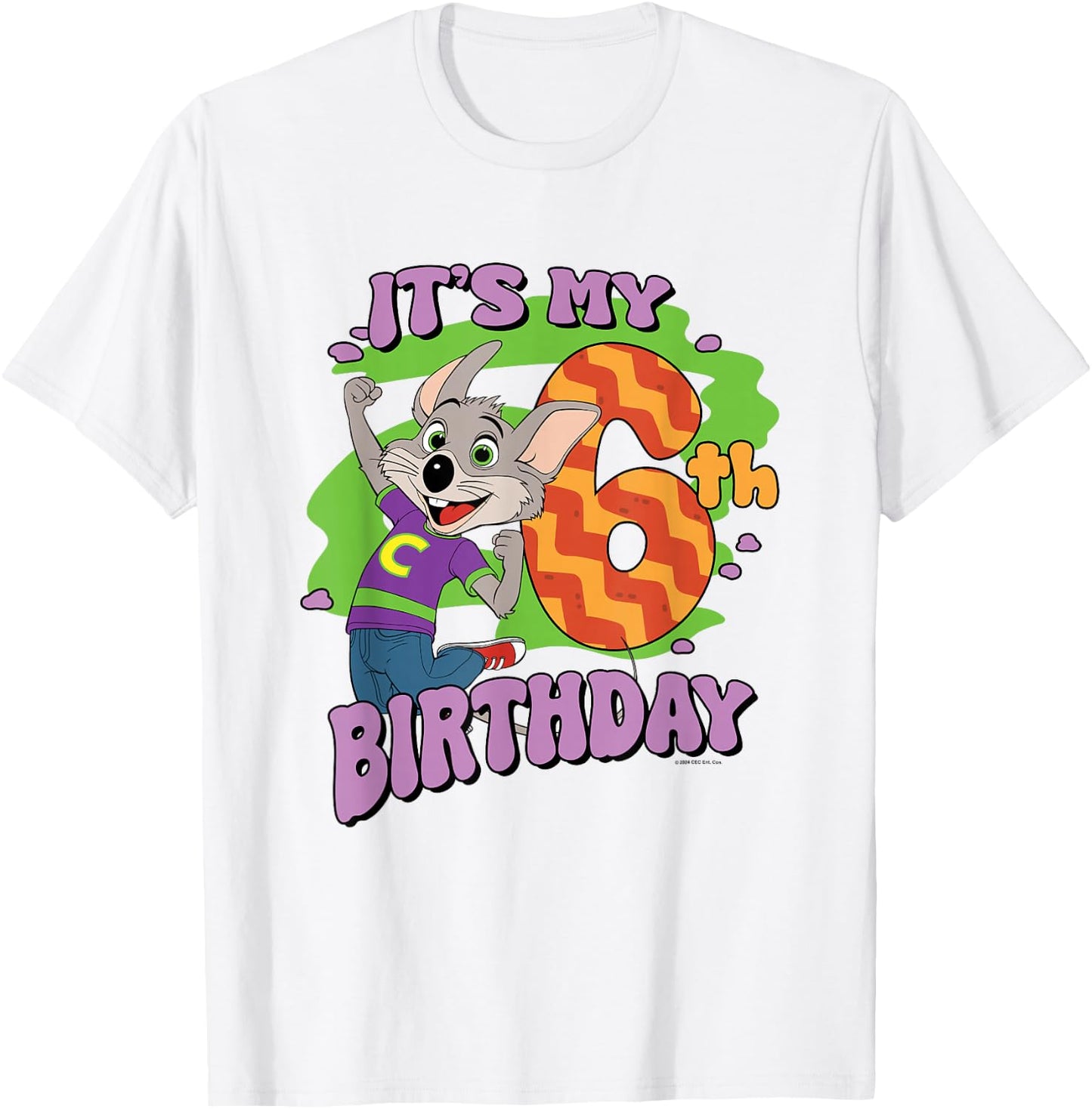 Chuck E. Cheese It's My 6th Birthday Happy Chuck Chest Logo T-Shirt - T-Shirt | White