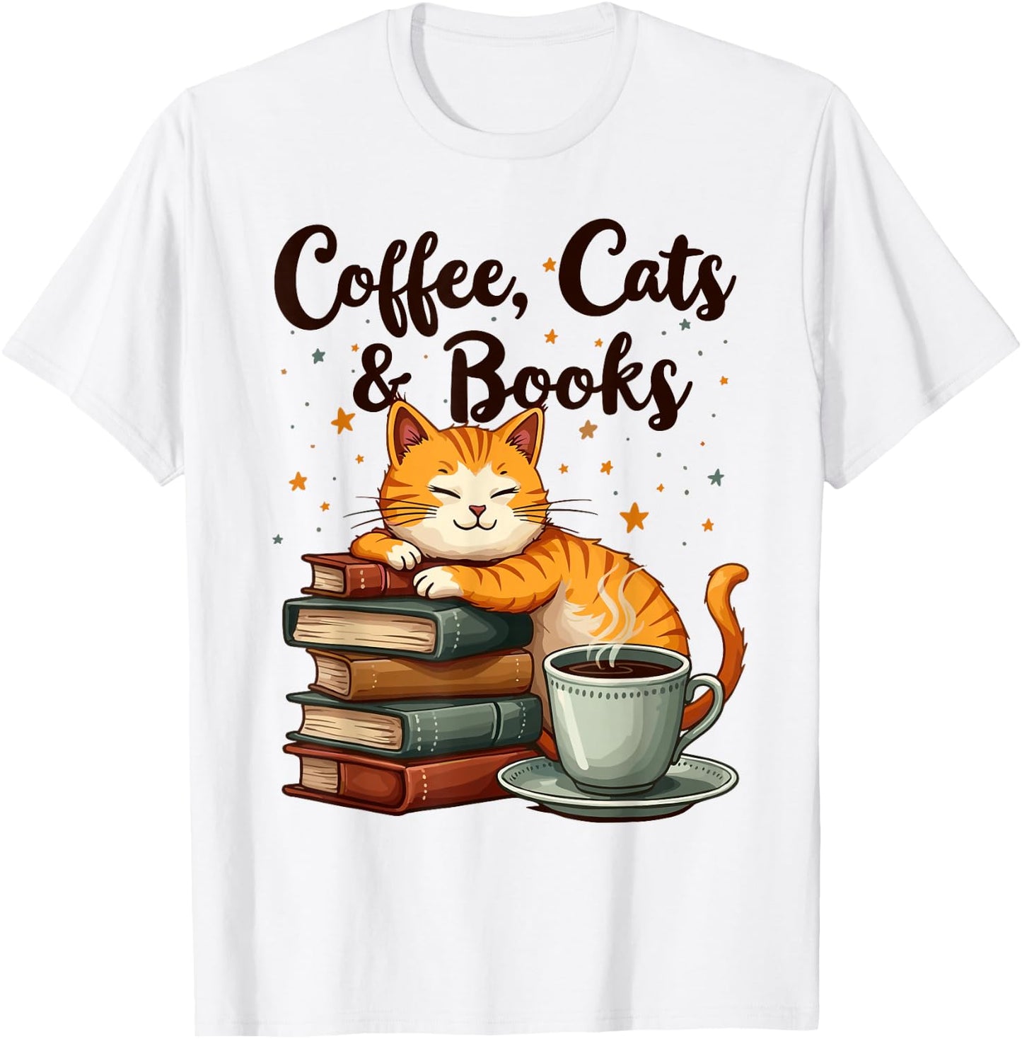 Coffee Cats And Books Lover, & Girls, Funny Coffee T-Shirt - T-Shirt | White