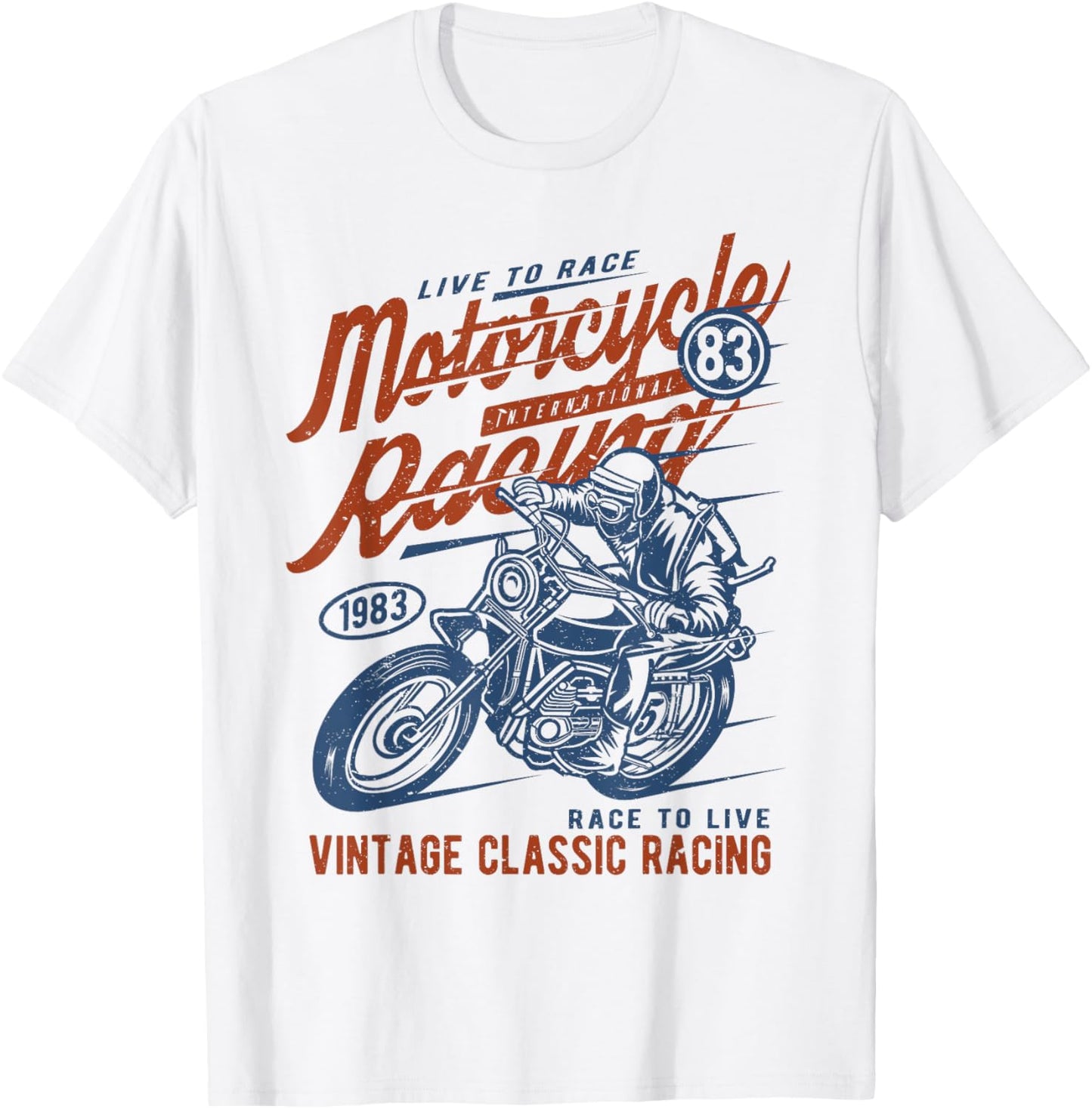 Retro Vintage Style Motorcycle Racing Distressed Design T-Shirt - T-Shirt | White