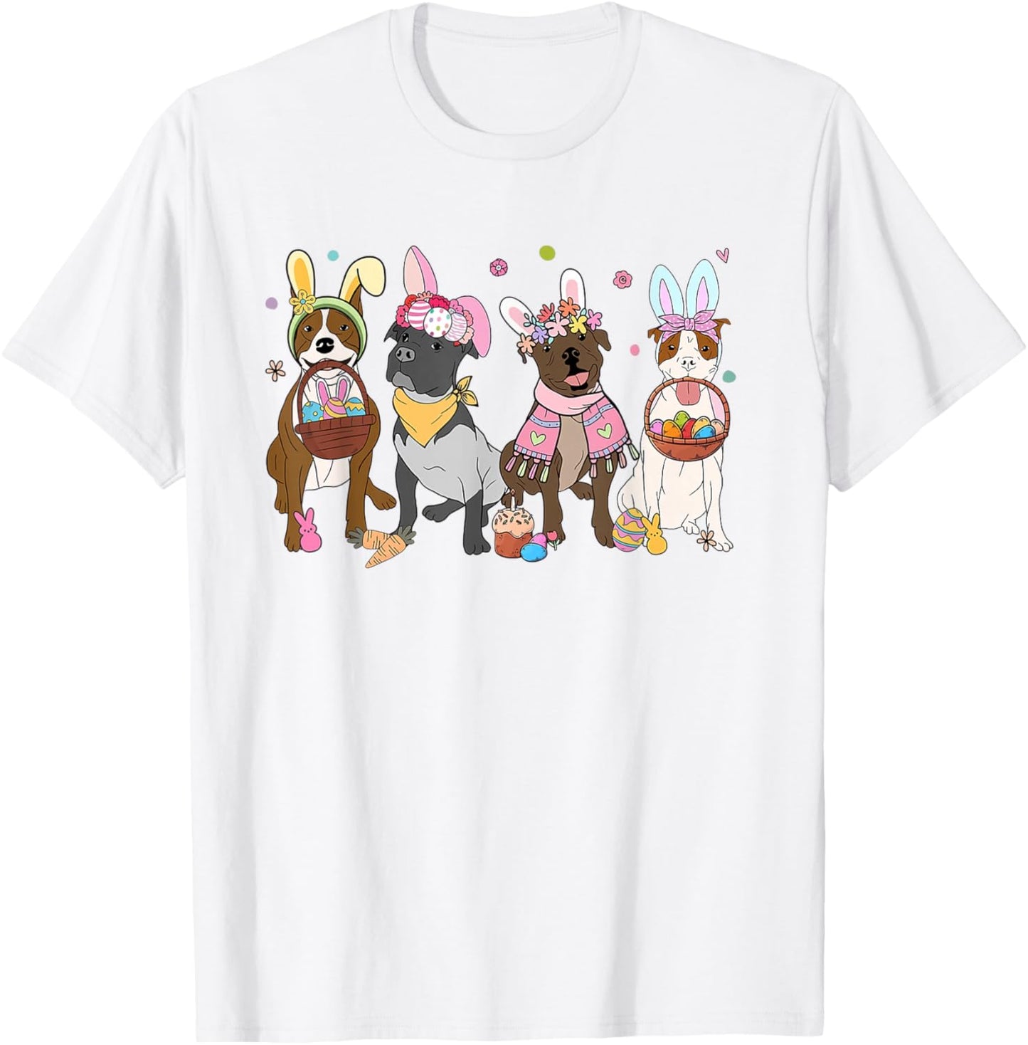 Women Pitbull Easter Bunnies Easter Dog Lover Dog Mom T-Shirt - T-Shirt | White