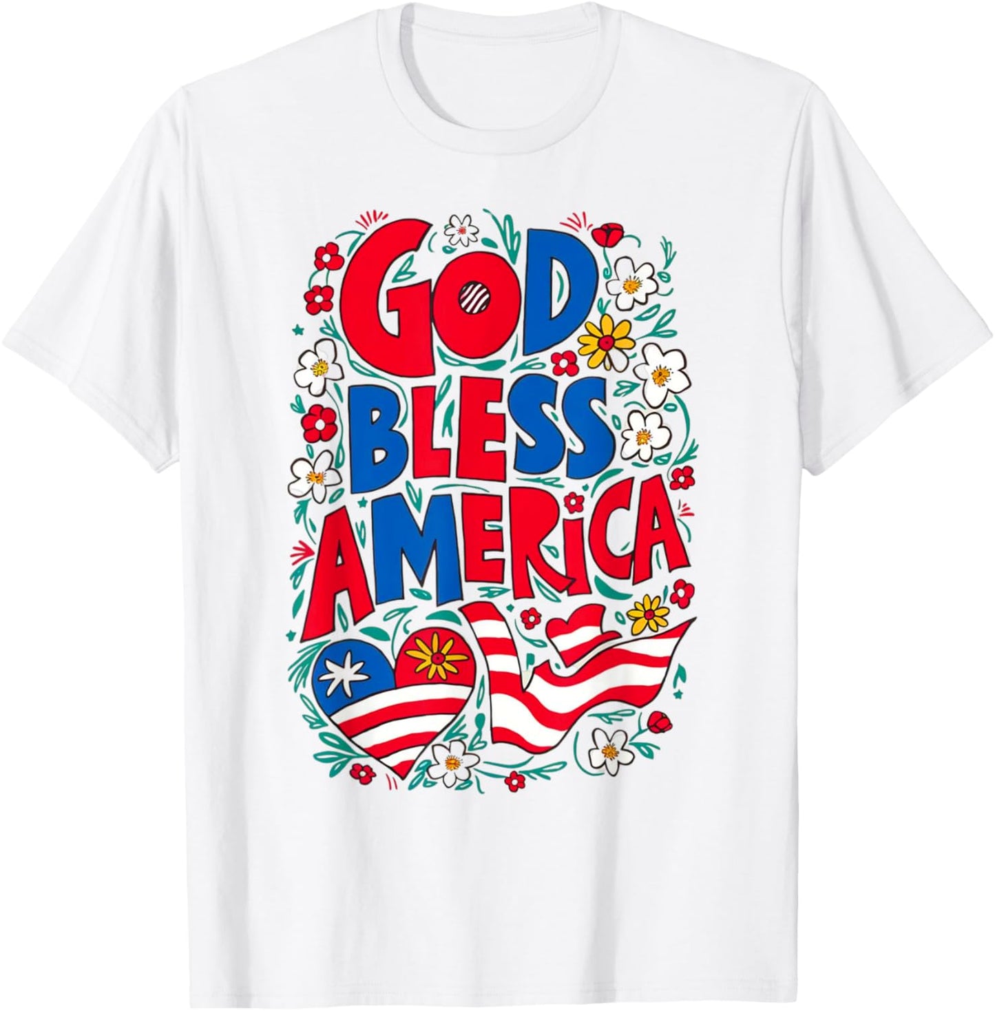 God Bless America Patriotic USA Flag Christian 4th of July T-Shirt - T-Shirt | White