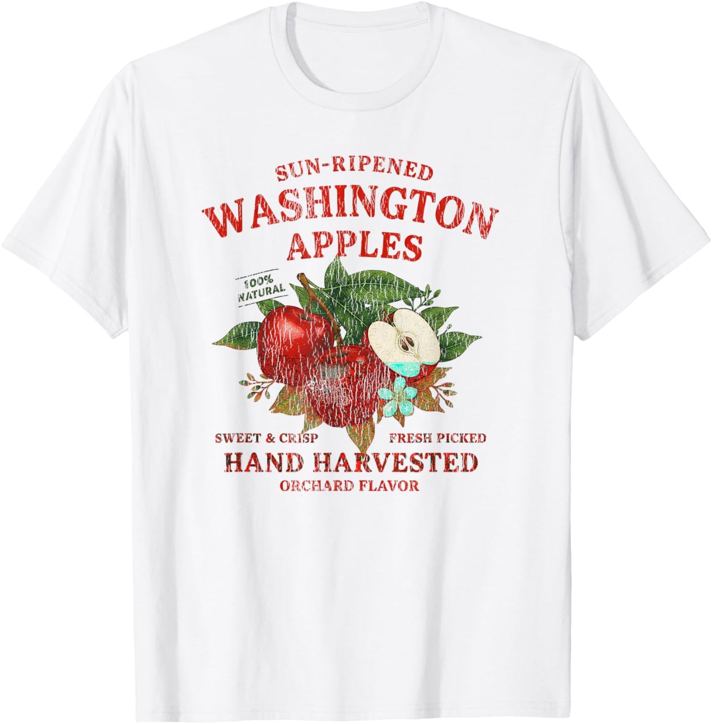 Washington Apples Retro Fruit Label State Fruit Distressed T-Shirt - T-Shirt | White