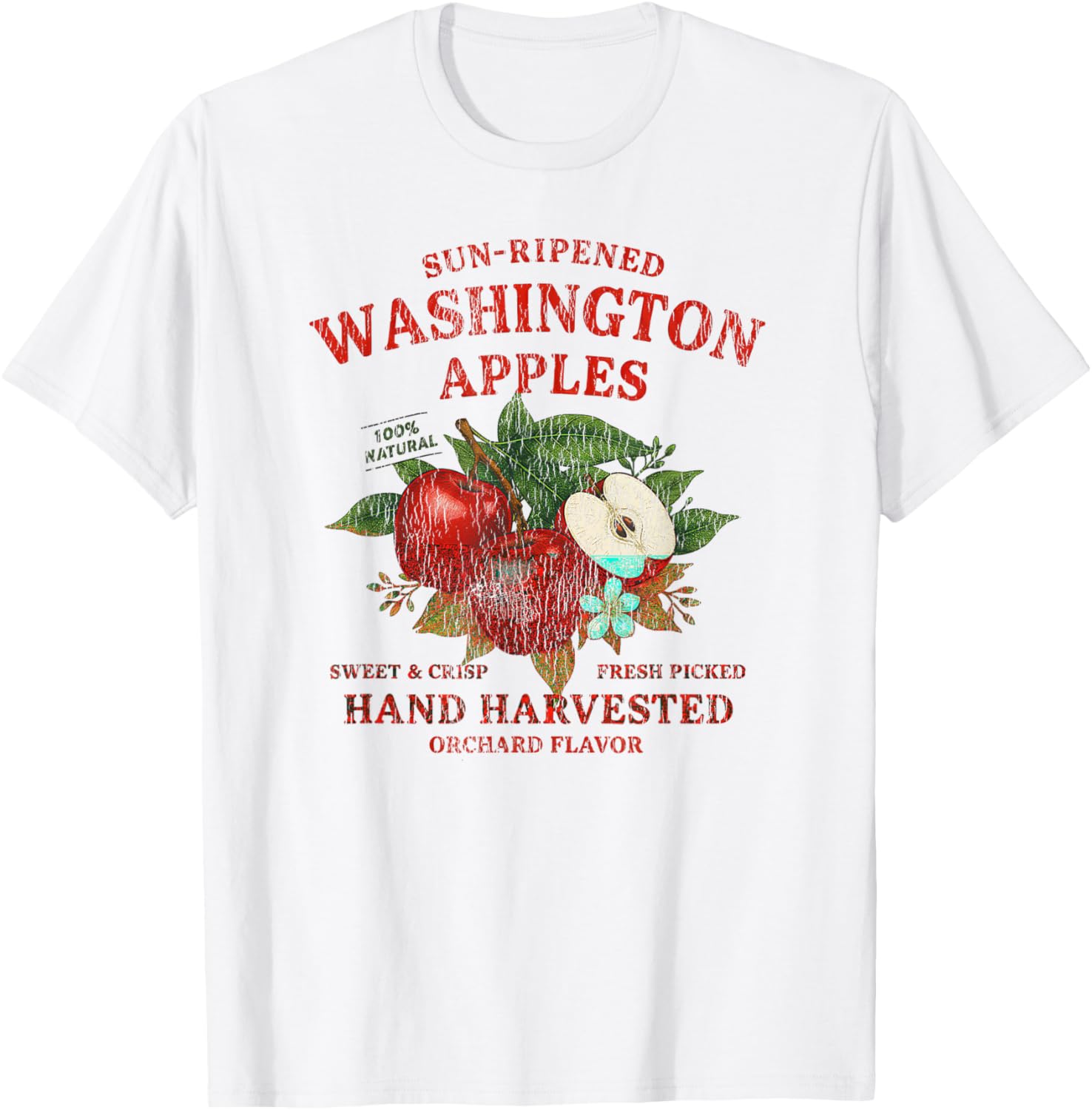 Washington Apples Retro Fruit Label State Fruit Distressed T-Shirt - T-Shirt | White