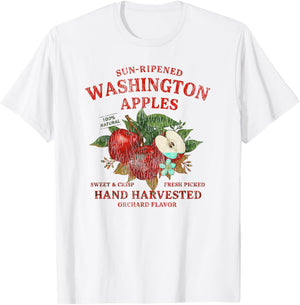 Washington Apples Retro Fruit Label State Fruit Distressed T-Shirt - T-Shirt | White
