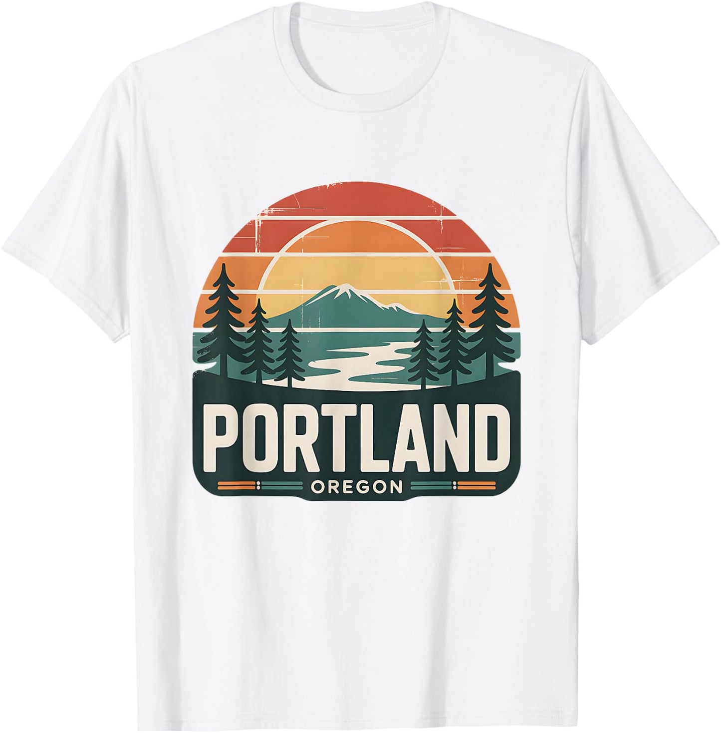 Portland Oregon Sunset Retro Mount Hood Forest Scenic T-Shirt - T-Shirt | White