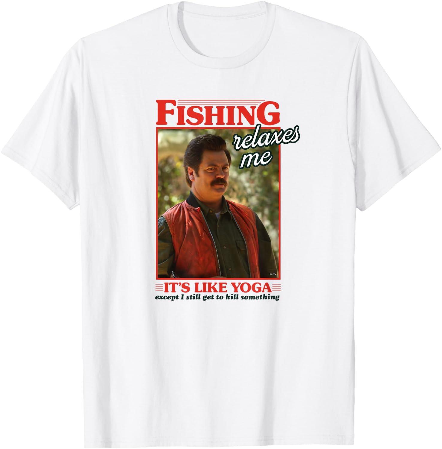 Parks and Recreation Ron Swanson Fishing Relaxes T-Shirt - T-Shirt | White
