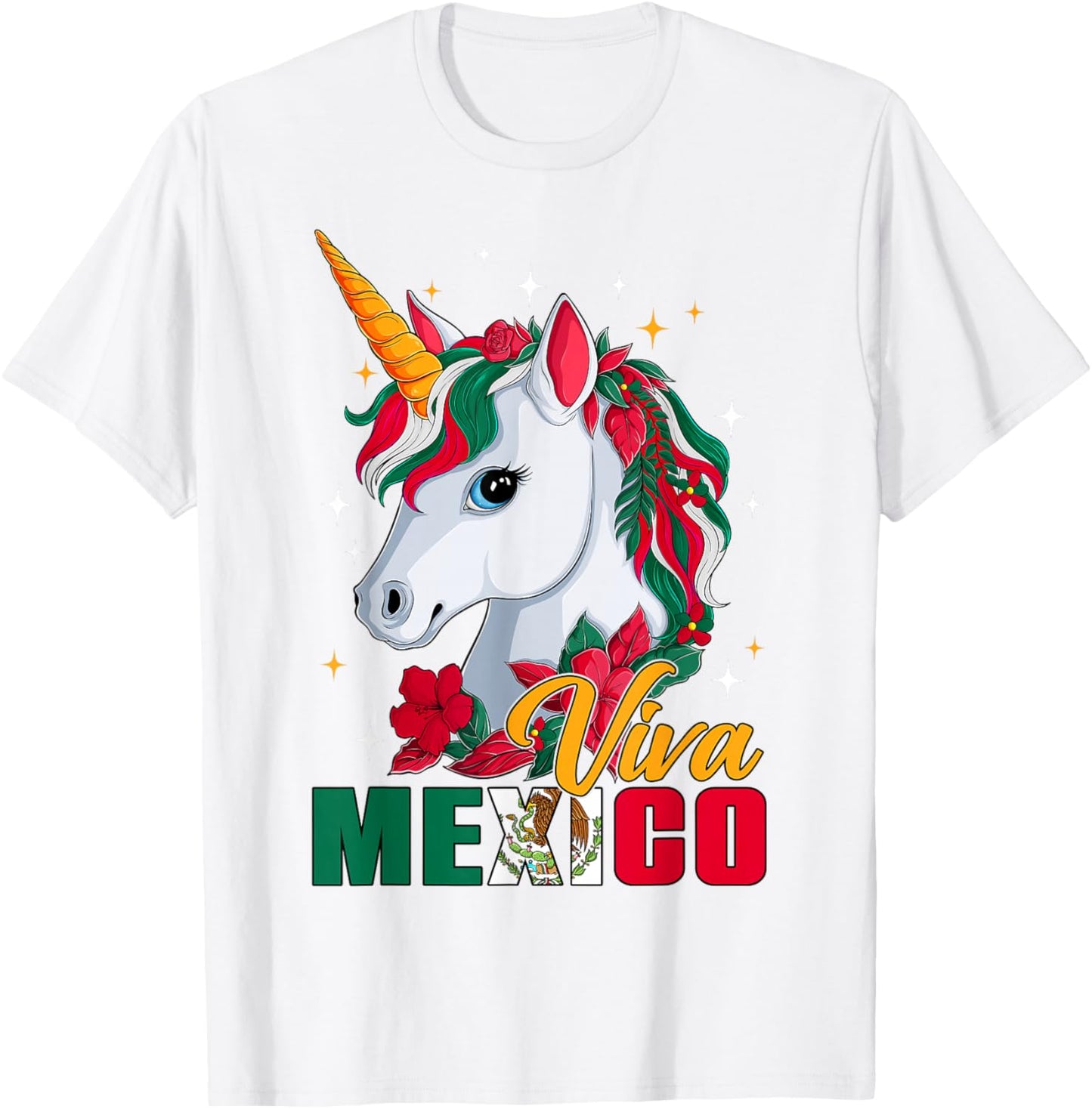 Viva Mexico Mexican Independence Day Mexican Flag Unicorn T-Shirt - T-Shirt | White