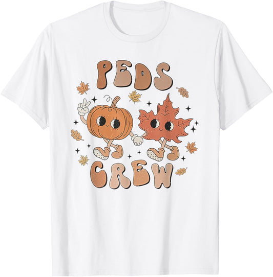PEDS Crew Nurse etro Groovy Pumpkin Thanksgiving Pediatrics T-Shirt - T-Shirt | White