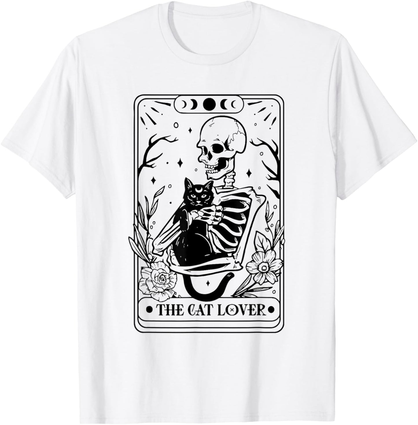 The cat Lover Tarot, Cat Lover, Skeleton and cat, Cat Tarot T-Shirt - T-Shirt | White