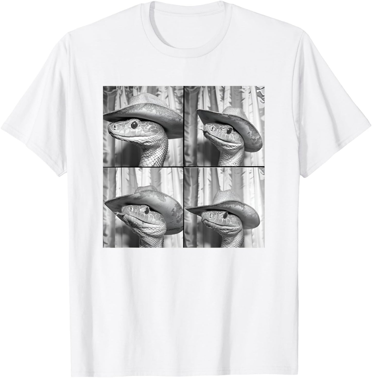 Snake In Cowboy Hat Funny Animal Photobooth Snake Face T-Shirt - T-Shirt | White