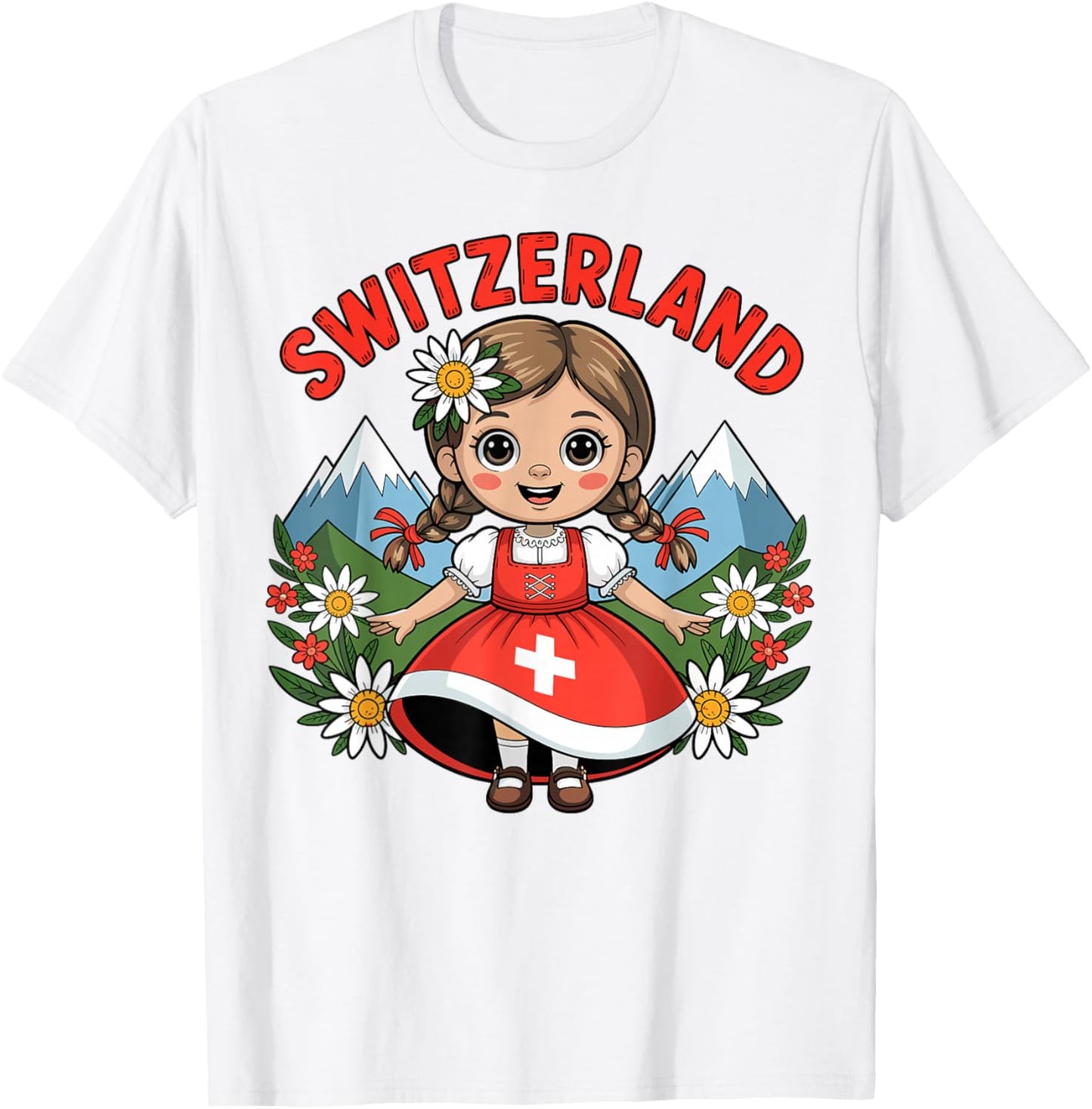 Cute Swiss Girl in Traditional Dress for Kids T-Shirt - T-Shirt | White