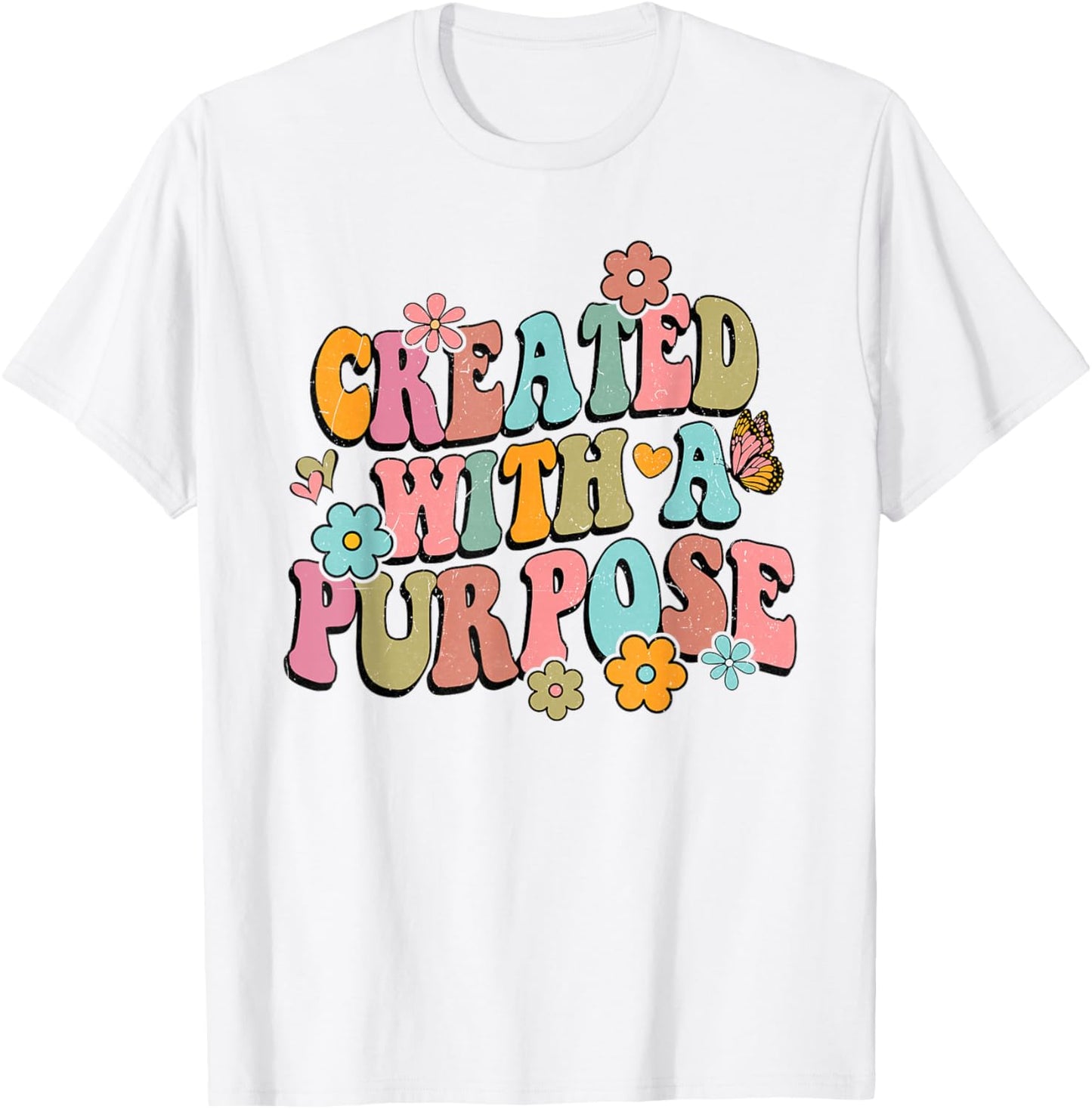 Retro Boho Created With a Purpose Religious Bible Christian T-Shirt - T-Shirt | White