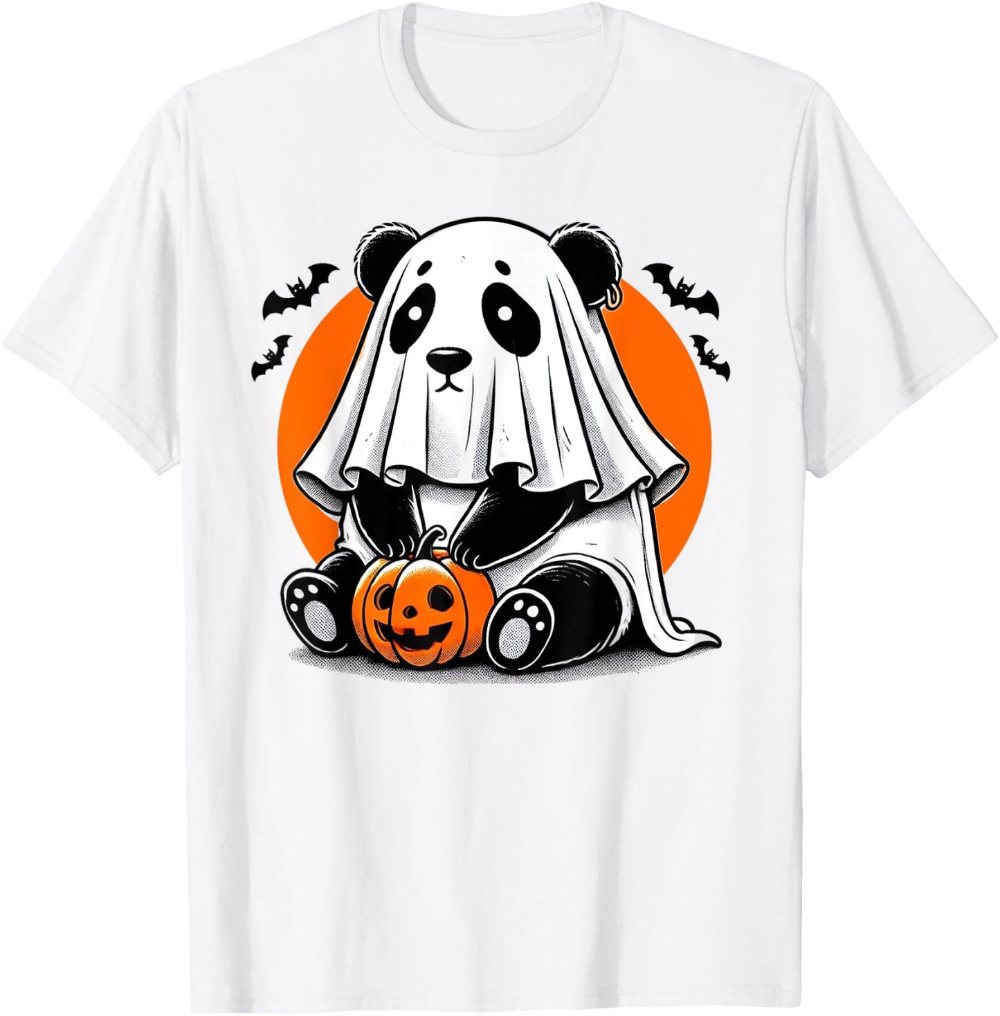 Spooky Panda Wearing A Ghost Halloween Costume Funny Horror T-Shirt - T-Shirt | White