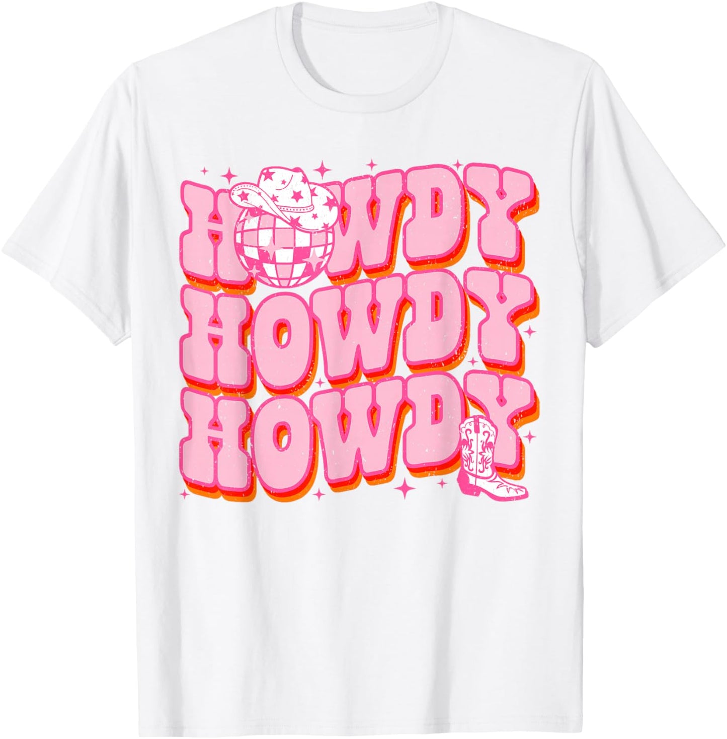 Howdy Southern Western Girl Country Rodeo Pink Disco Cowgirl T-Shirt - T-Shirt | White