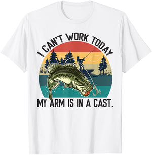 I Can't Work Today, My Arm Is In A Cast, Fishing Vintage T-Shirt - T-Shirt | White