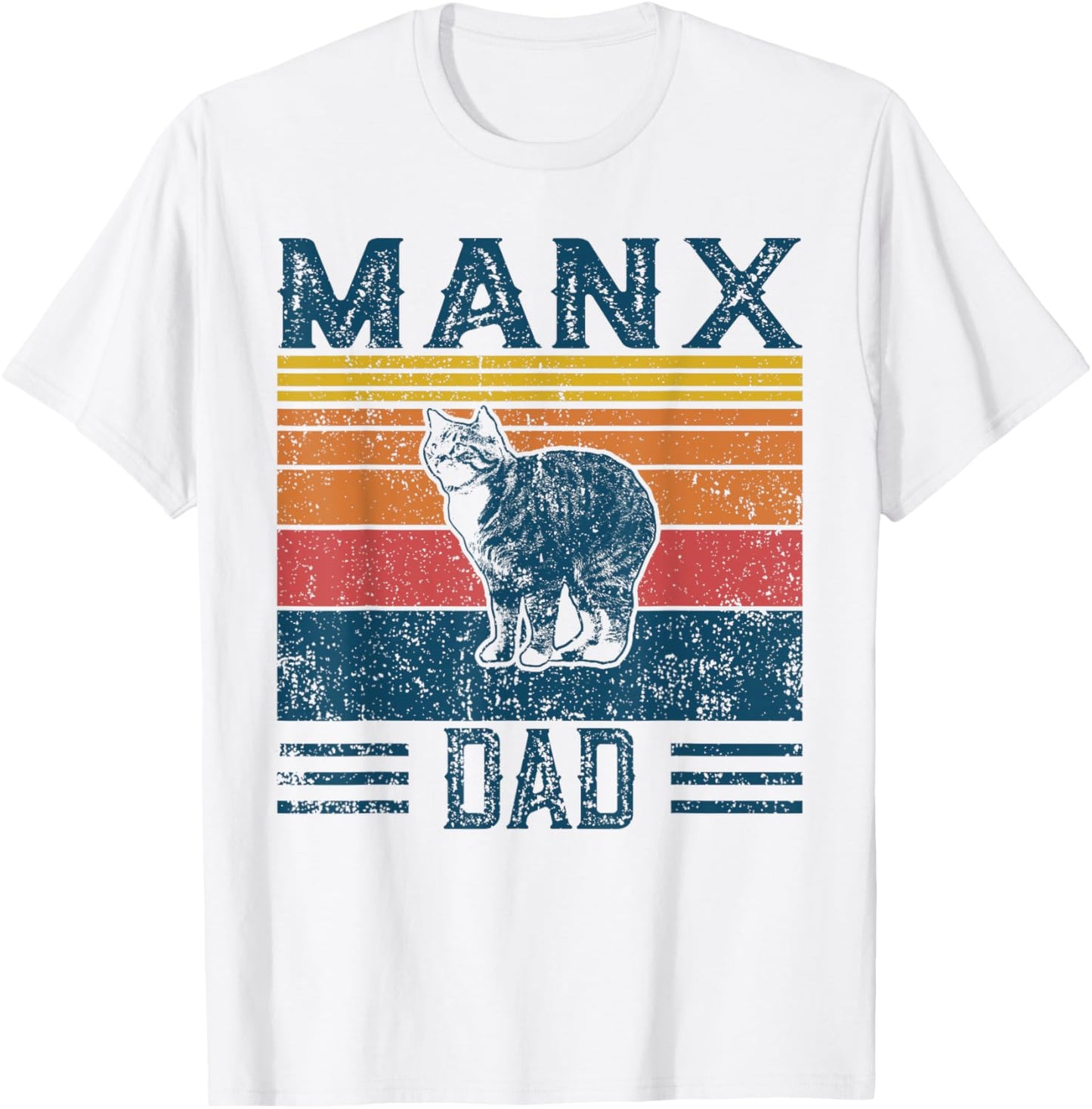 Best Cat Dad Men - Vintage Manx Cat T-Shirt - T-Shirt | White