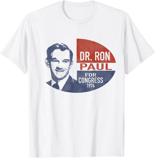 TopLobsta Dr. Ron Paul for Congress Vintage Political - White, -Adults, Classic Fit, Short Sleeve, , Size 6 T-Shirt - T-Shirt | White